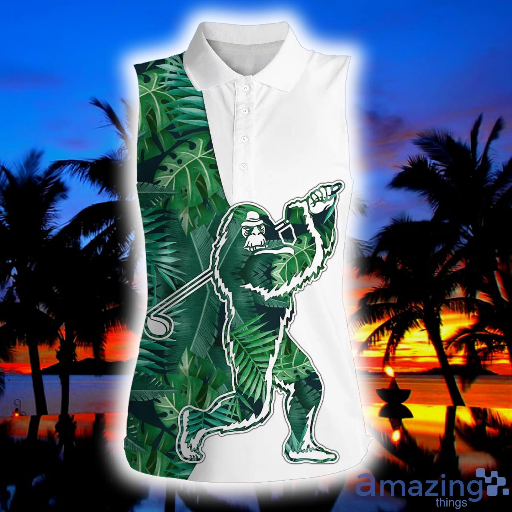 Bigfoot Tropical Green Leaves Pattern Sasquatch Playing Golf Apparel Womens Sleeveless Polo Shirt Product Photo 1
