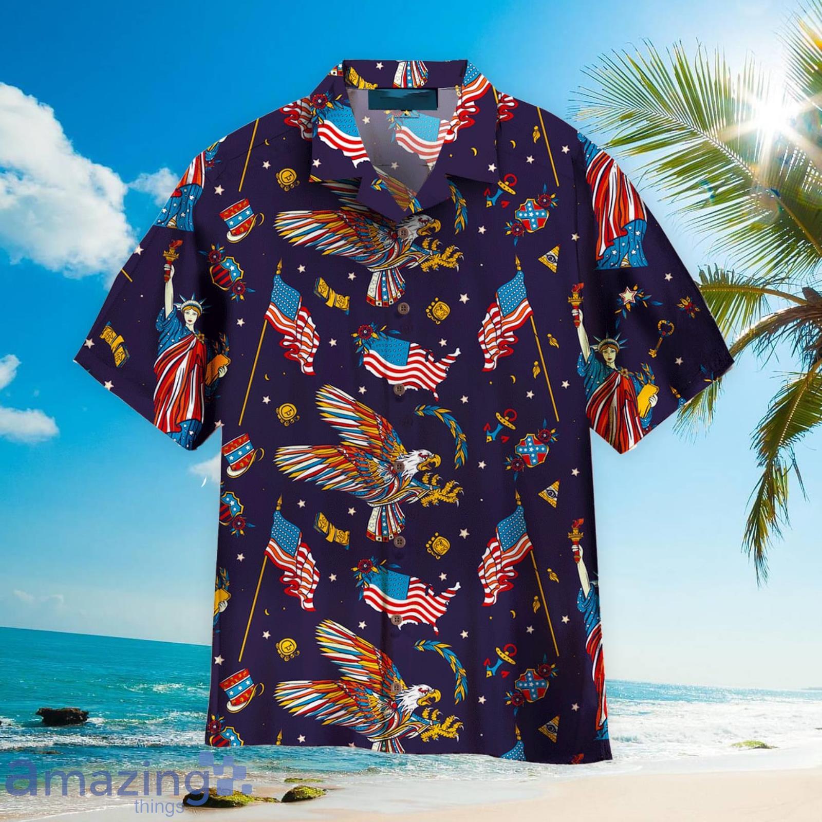 Bird American Flag 4th Of July Outfit Independence Day Blue And Red Patriotic Aloha Hawaiian Shirt Beach Gift Product Photo 1