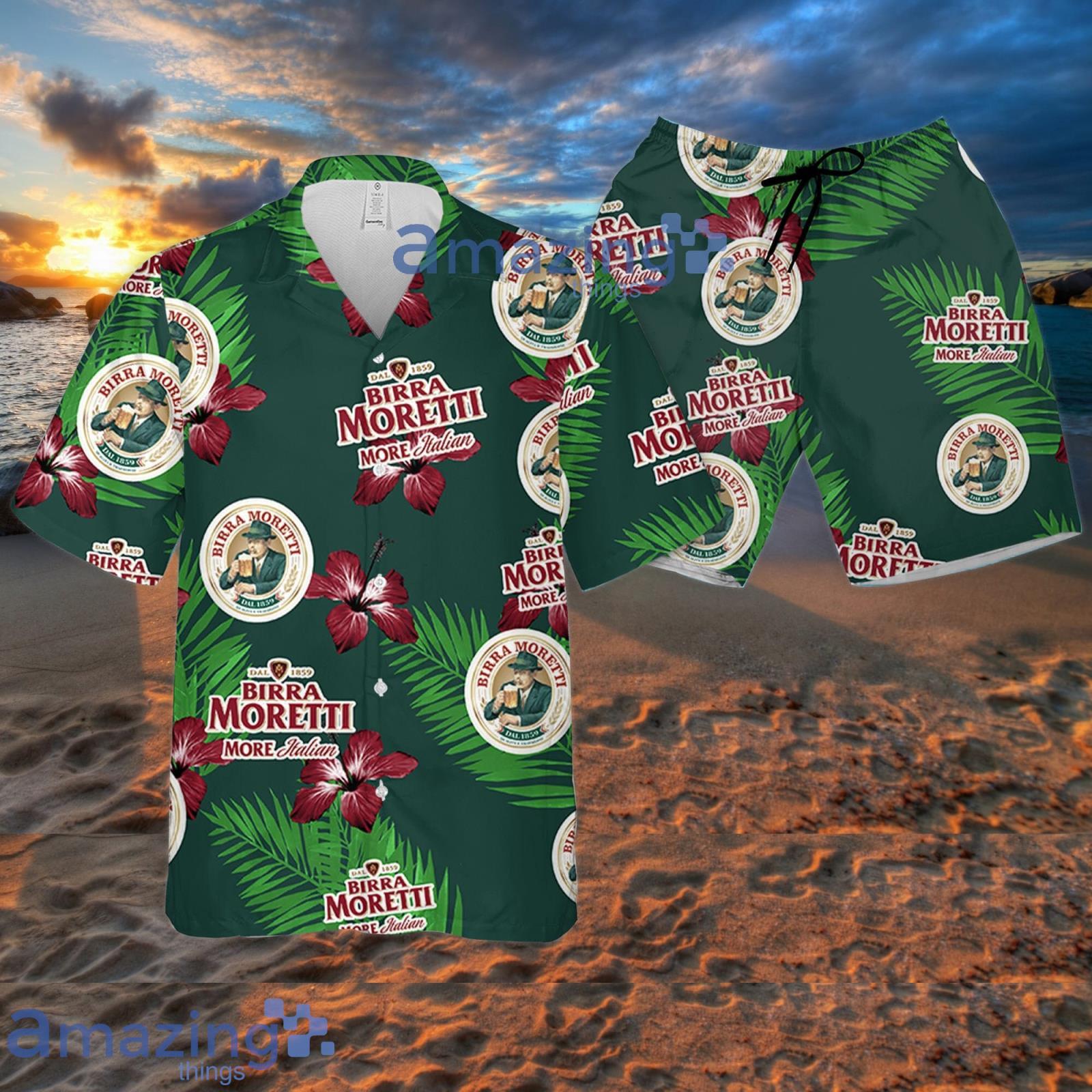 Birra Moretti Hibiscus Flower Pattern Hawaiian Shirt Summer Gift For Beer Lover Product Photo 1