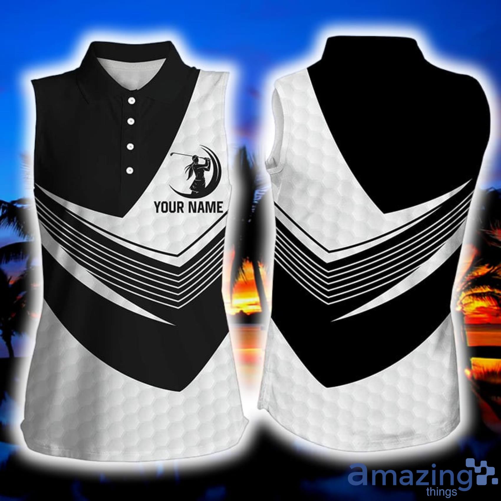 Black And White Golf Balls Skin Custom Name Golf Gifts For Womens Sleeveless Polo Shirt Product Photo 1 Black And White Golf Balls Skin Custom Name Golf Gifts For Womens Sleeveless Polo Shirt Product Photo 1