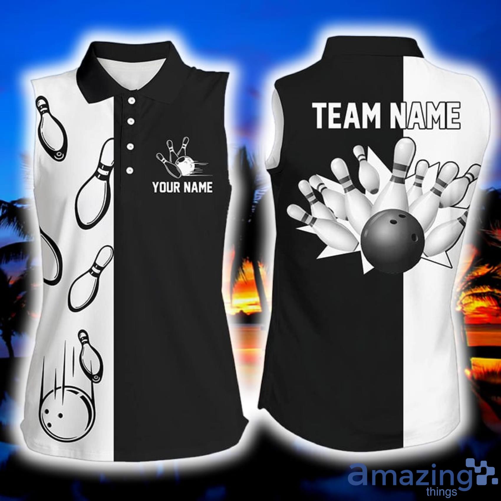 Black And White Retro Vintage For Women Custom Name Bowling Team Jerseys Womens Sleeveless Polo Shirt Product Photo 1