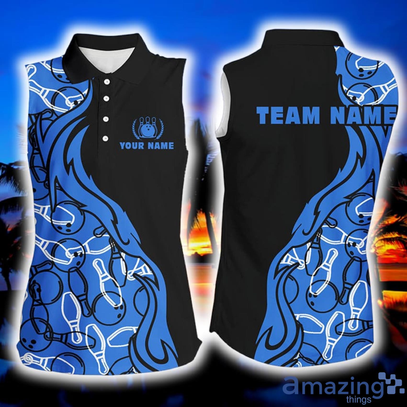 Black Blue Pattern For Women Custom Name Team Bowling Jerseys For Girl Womens Sleeveless Polo Shirt Product Photo 1