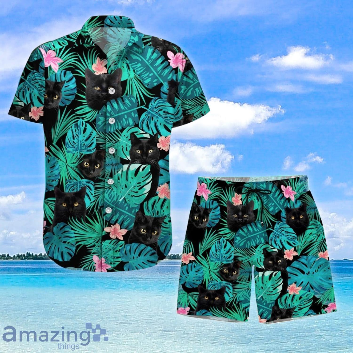 Black Cat Hawaiian Shirt And Shorts Man Black Cat Shirt Product Photo 1