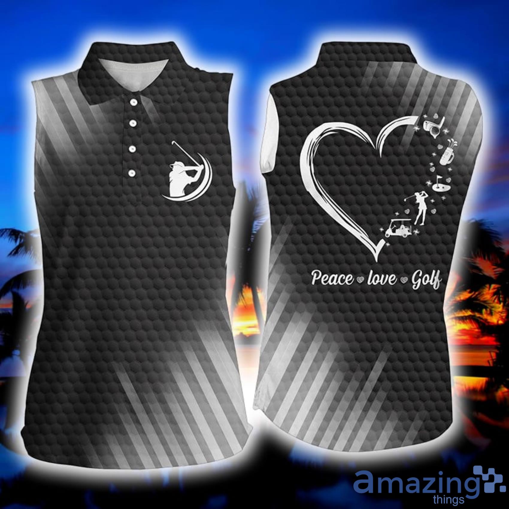Black Multi-Color Peace Love Golf Best Womens Sleeveless Polo Shirt Product Photo 1