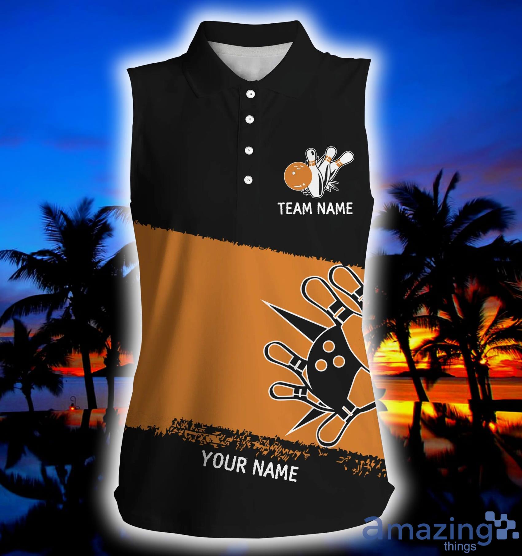 Black Orange Bowling Balls And Pins Custom Name Team Team Bowling Jerseys Womens Sleeveless Polo Shirt Product Photo 1 Black Orange Bowling Balls And Pins Custom Name Team Team Bowling Jerseys Womens Sleeveless Polo Shirt Product Photo 1