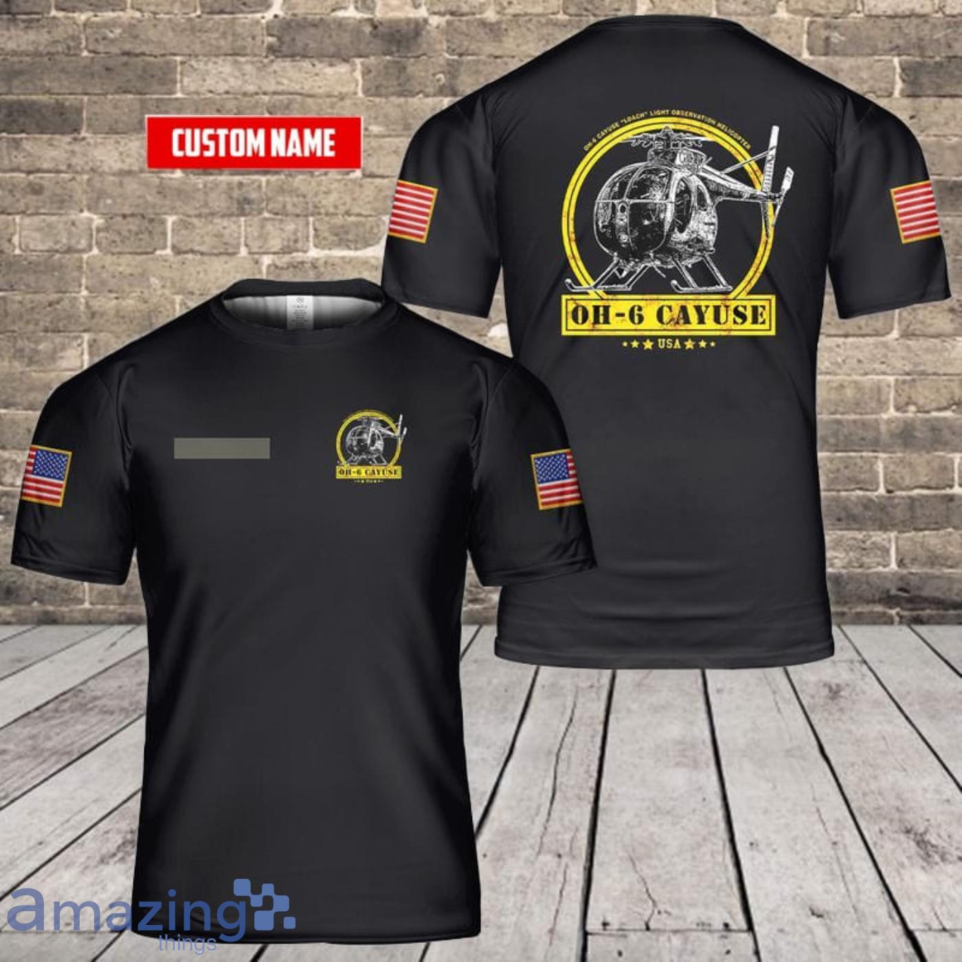 Black Shirt Custom Name Hughes OH-6 Cayuse U.S Army 3D T-Shirt For Fans Product Photo 1