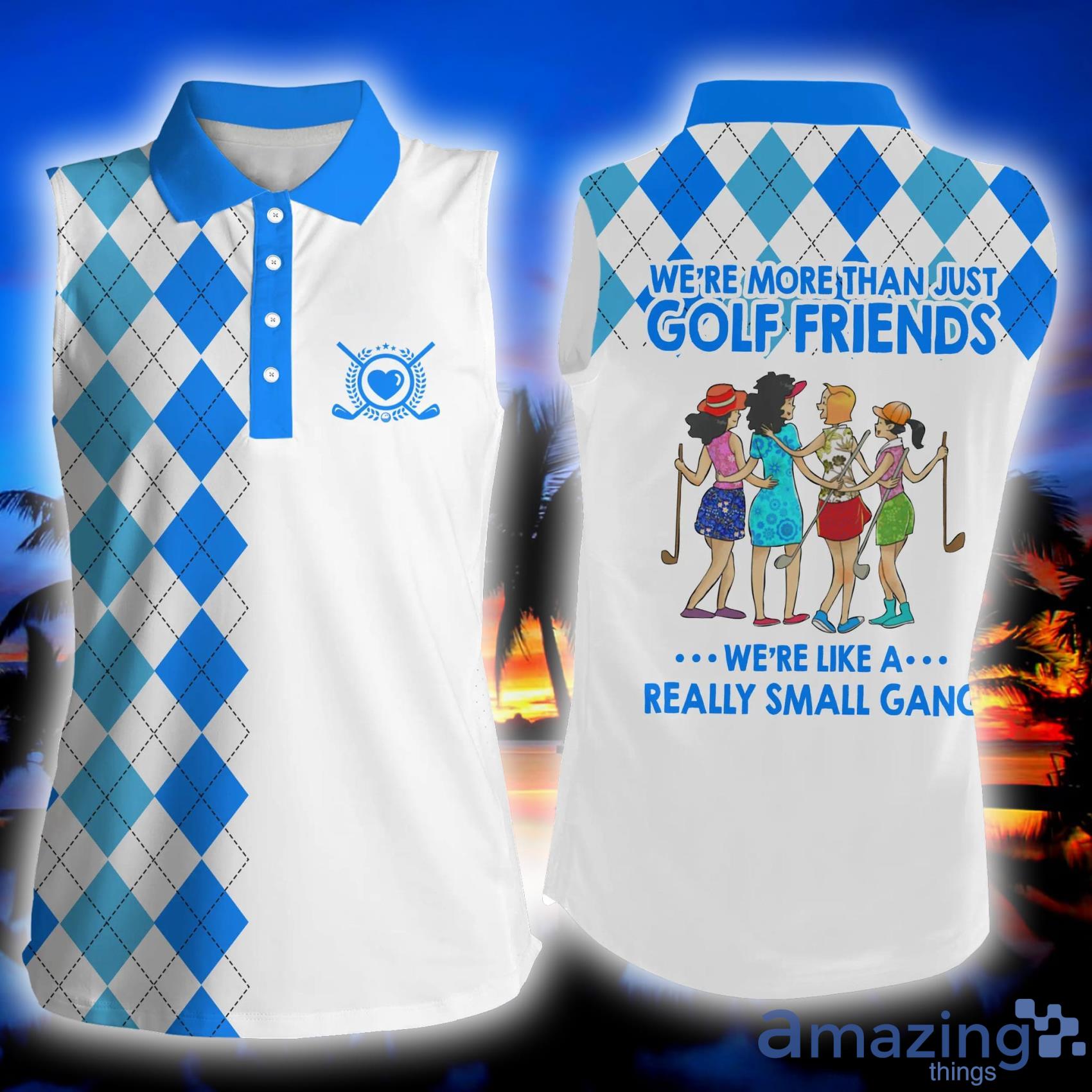 Blue Multi-Color Argyle Plaid We're More Than Golf Friends We're Small Gang Womens Sleeveless Polo Shirt Product Photo 1