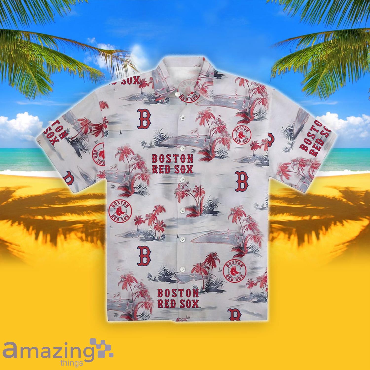 Boston Red Sox Baseball Floral Aloha Hawaiian Shirt Summer Vacation
