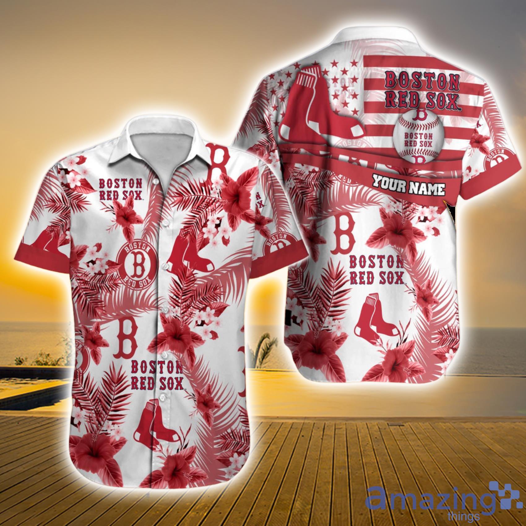 Boston Red Sox Custom Name Plumeria Orchid Habicus Paml Leaf Tropical Aloha Hawaiian Shirt image Boston Red Sox Custom Name Plumeria Orchid Habicus Paml Leaf Tropical Aloha Hawaiian Shirt Product Photo 2