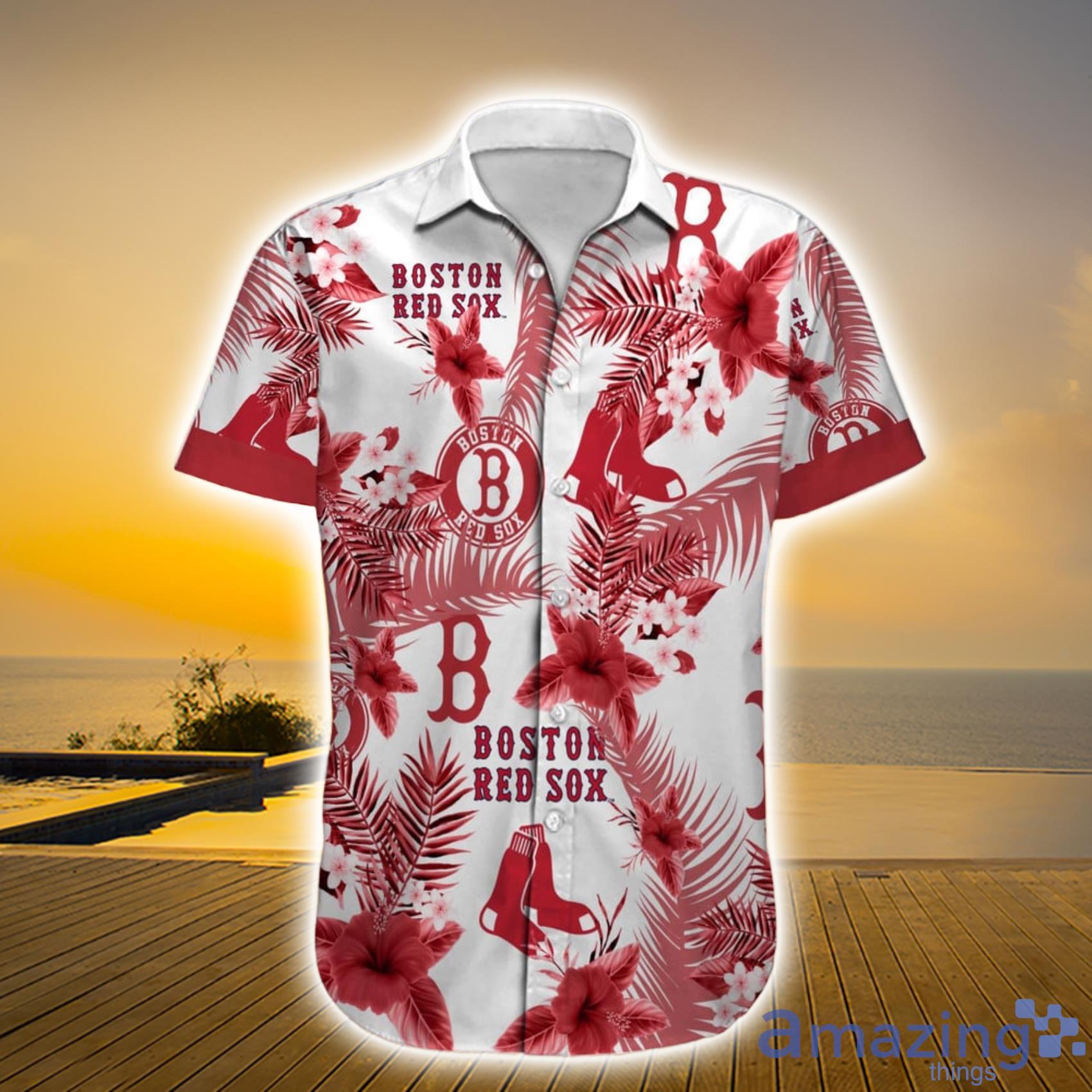Boston Red Sox Custom Name Plumeria Orchid Habicus Paml Leaf Tropical Aloha Hawaiian Shirt Product Photo 1