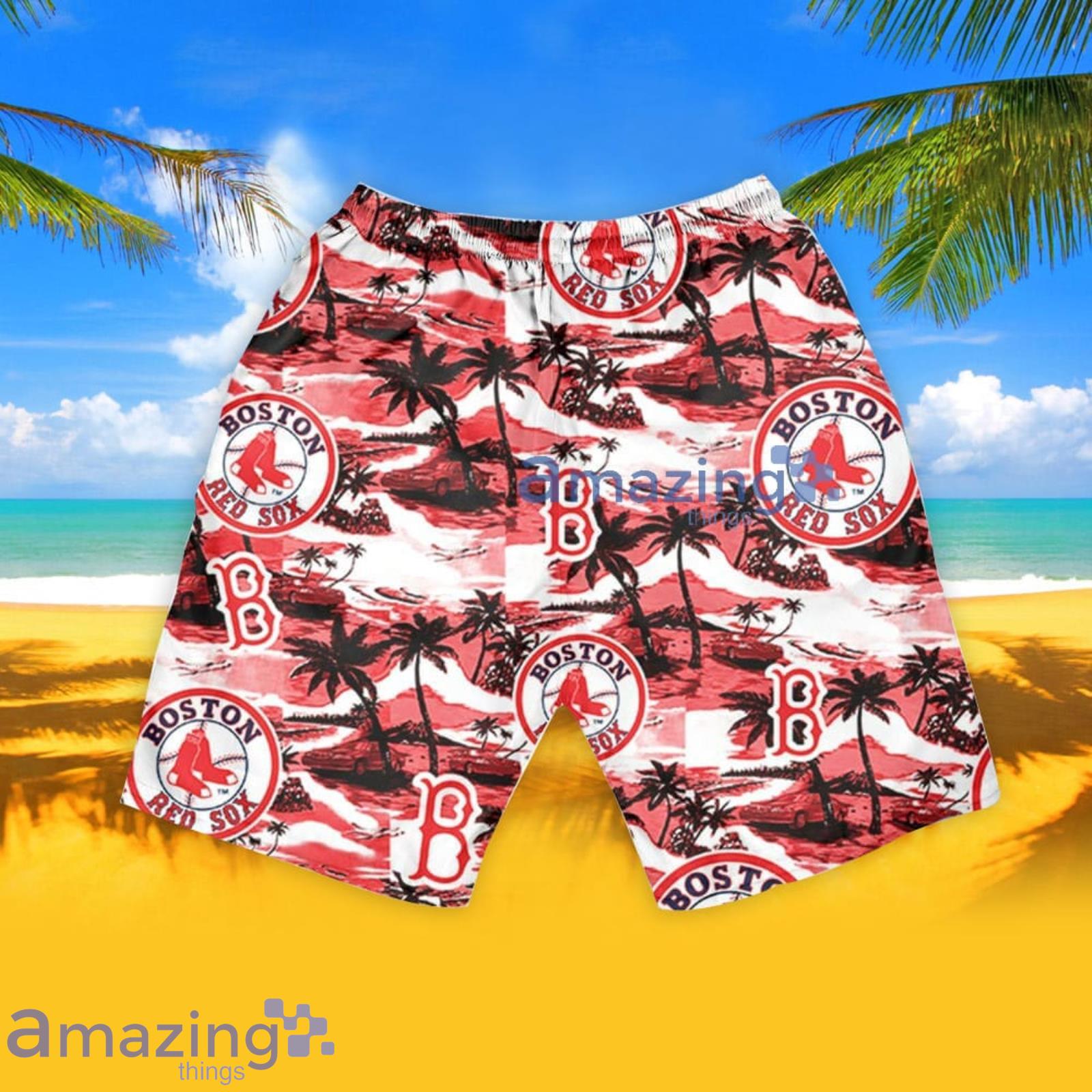 Boston Red Sox Baseball Coconut Beach Pattern Hawaiian Shirt And Shorts  Summer Vacation Gift