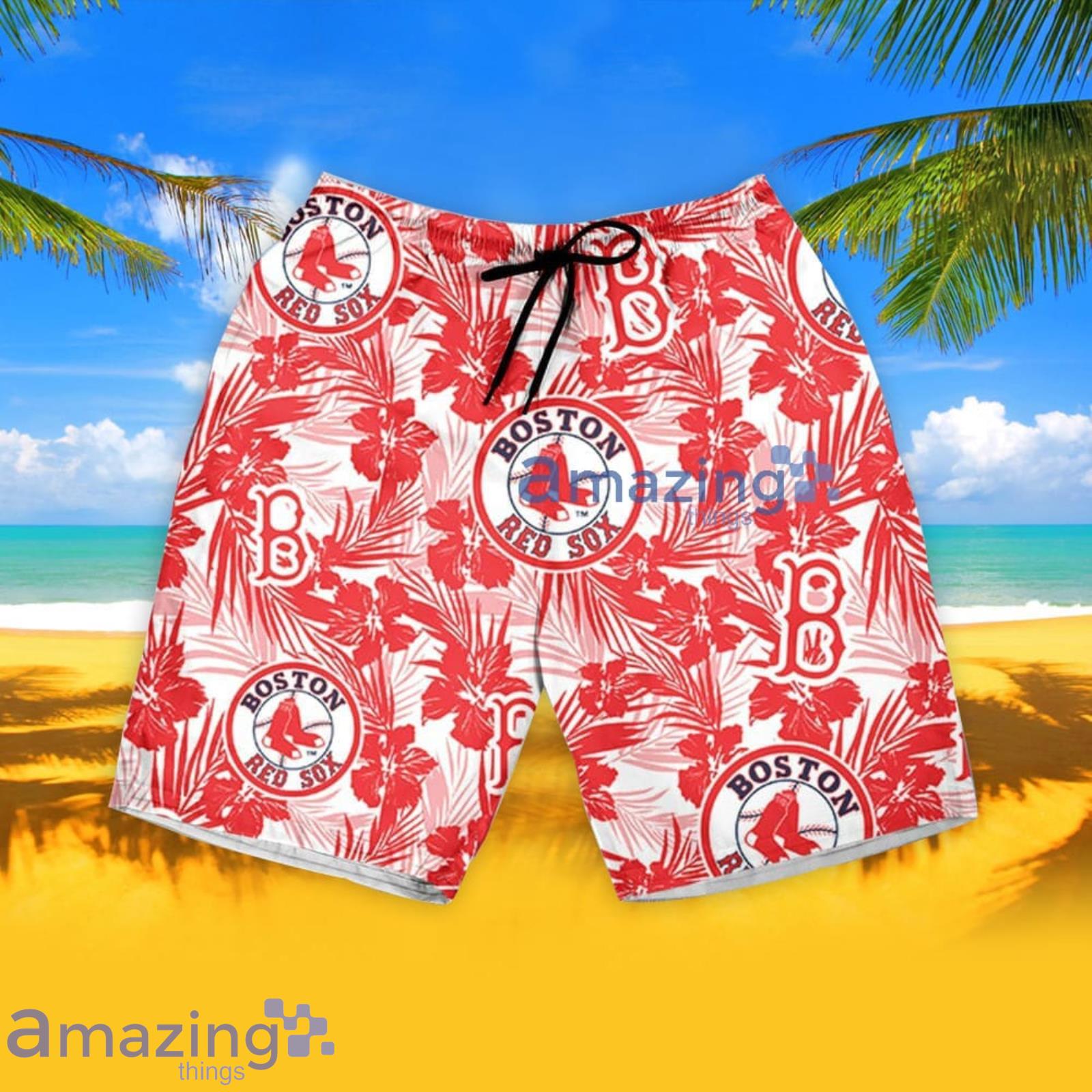 Boston Red Sox Tropical Flower Pattern Hawaiian Shirt And Shorts Summer Gift For Red Sox Fans image Boston Red Sox Tropical Flower Pattern Hawaiian Shirt And Shorts Summer Gift For Red Sox Fans Product Photo 5