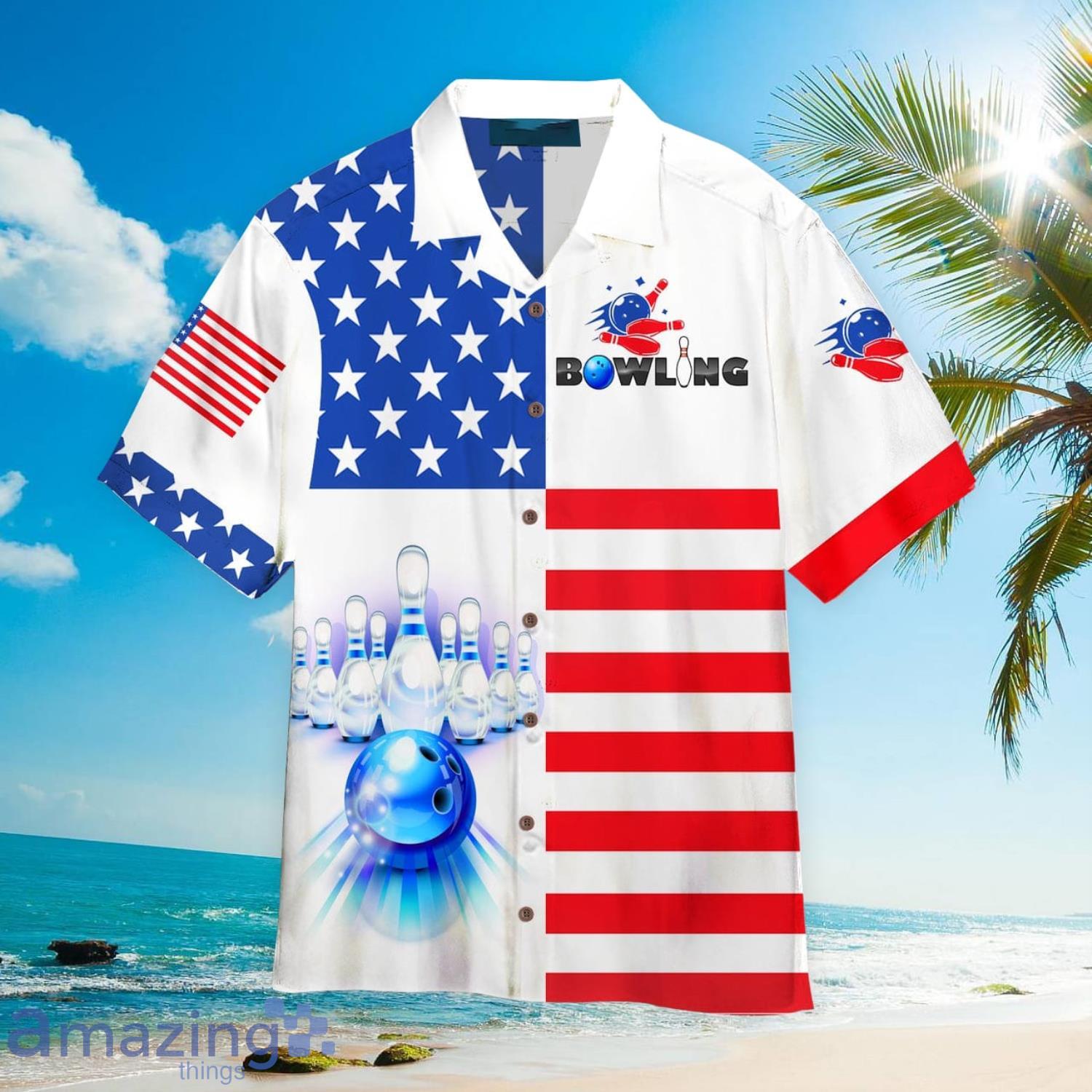 Bowling Team American Flag Aloha Summer Beach Gift Hawaiian Shirt Product Photo 1