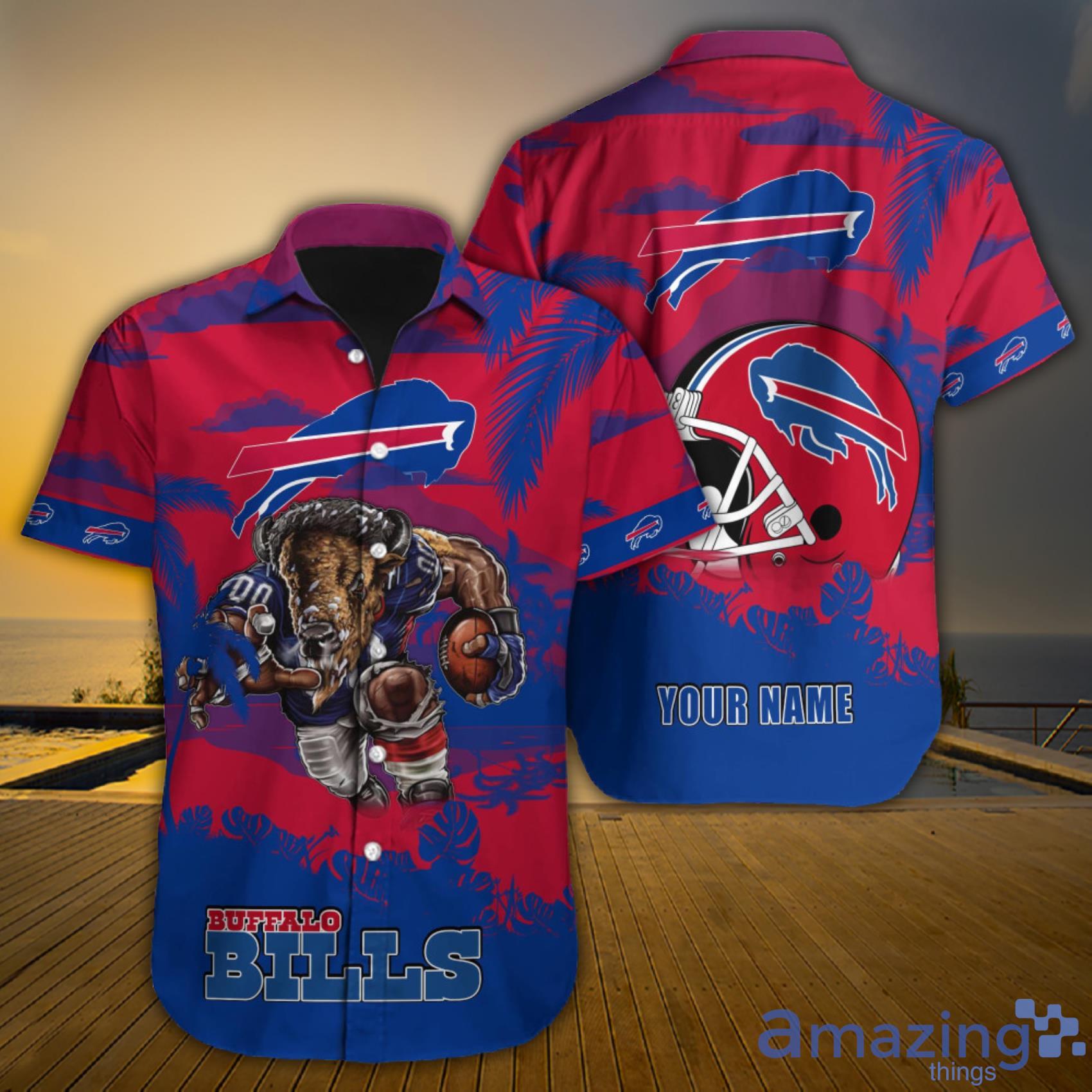 Buffalo Bills NFL Custom Name Mascot Tropical And Moutain Aloha Hawaiian Shirt Product Photo 1