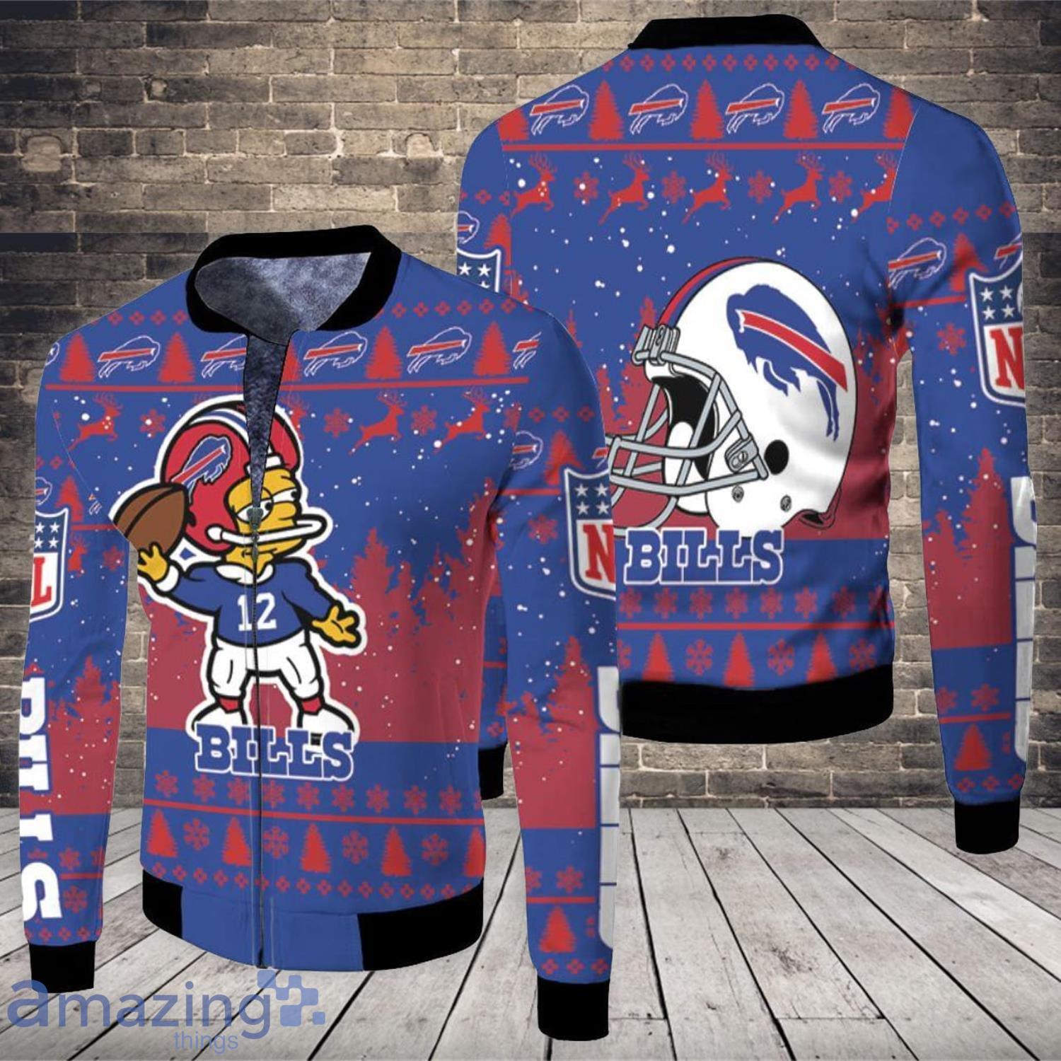Buffalo Bills Number 12 The Simpsons Cartoon Art Style All Over printed 3D Fleece Bomber Jacket Product Photo 1