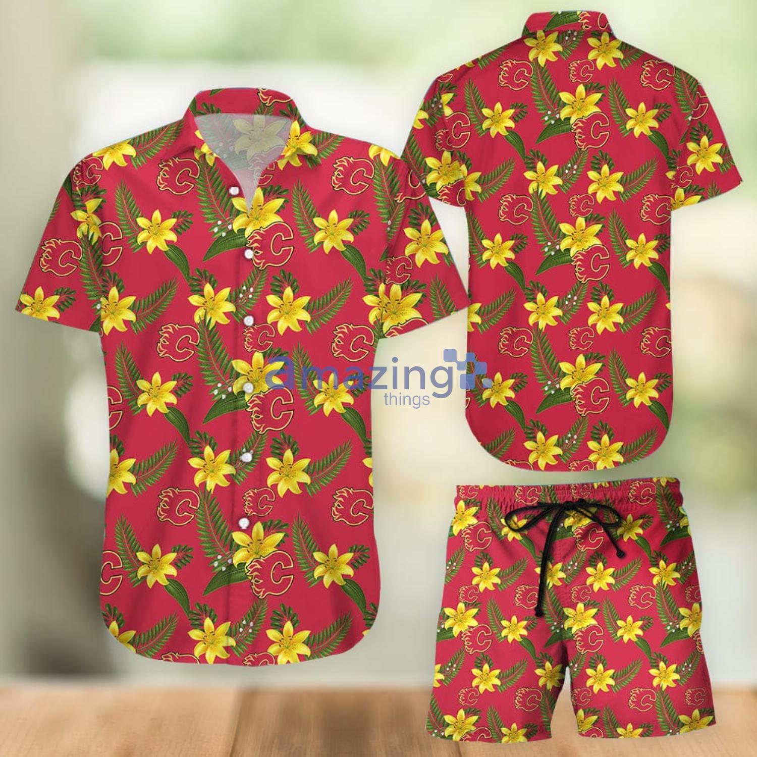 Calgary Flames Aloha Combo Hawaiian Shirt And Shorts Gift For Summer Vacation Product Photo 1 Calgary Flames Aloha Combo Hawaiian Shirt And Shorts Gift For Summer Vacation Product Photo 1