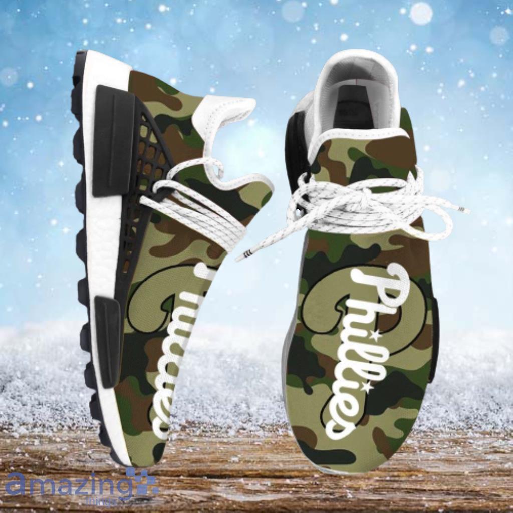 Camo Camouflage Philadelphia Phillies MLB NMD Human Race Shoes Running Sneakers - Camo Camouflage Philadelphia Phillies MLB NMD Human Race Shoes Running Sneakers