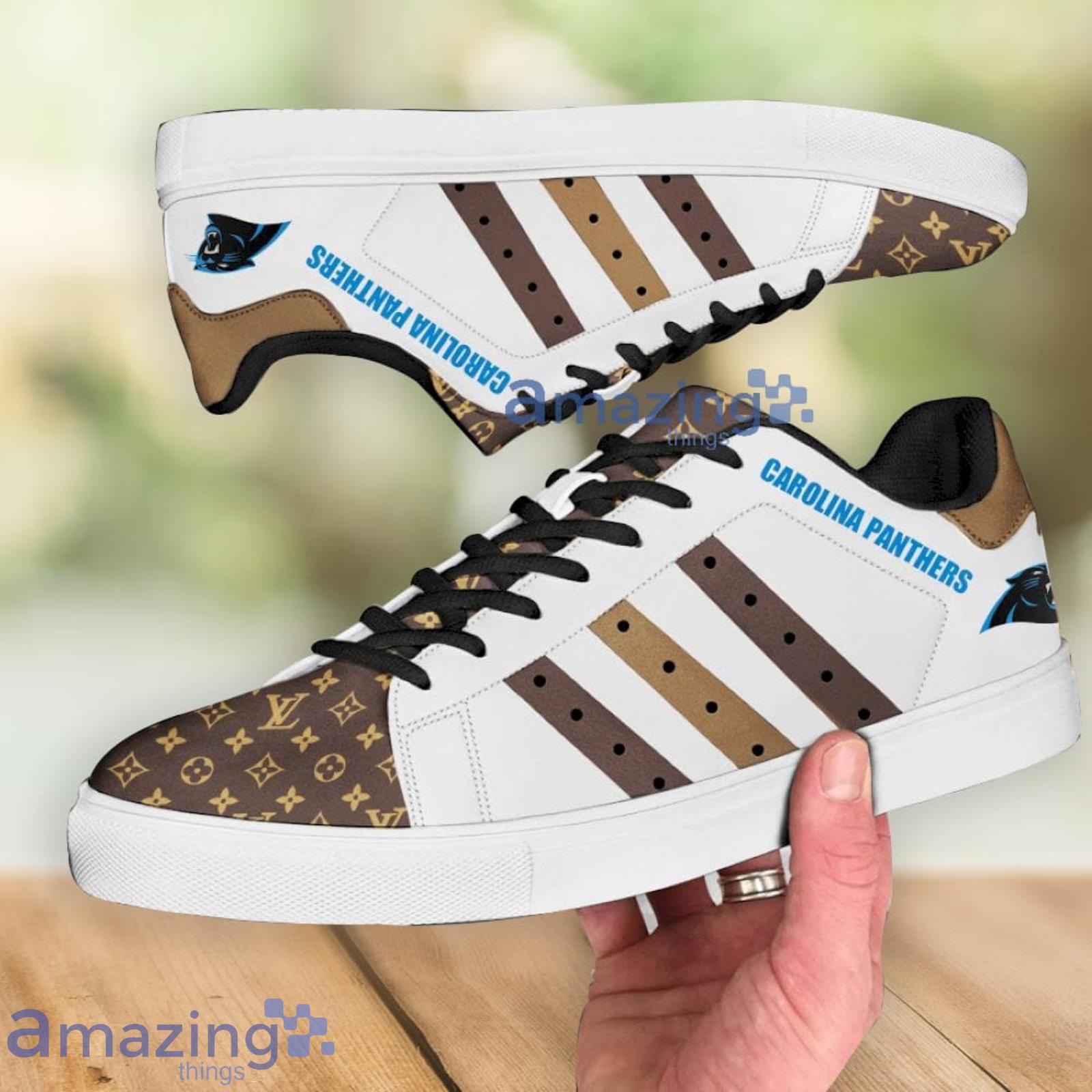 Carolina Panthers LV Luxury Low Top Skate Sneakers Shoes Product Photo 1