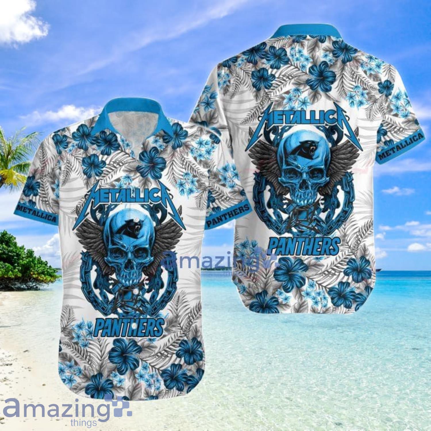 Carolina Panthers Blue And Black Print Short Sleeve Hawaiian Shirt