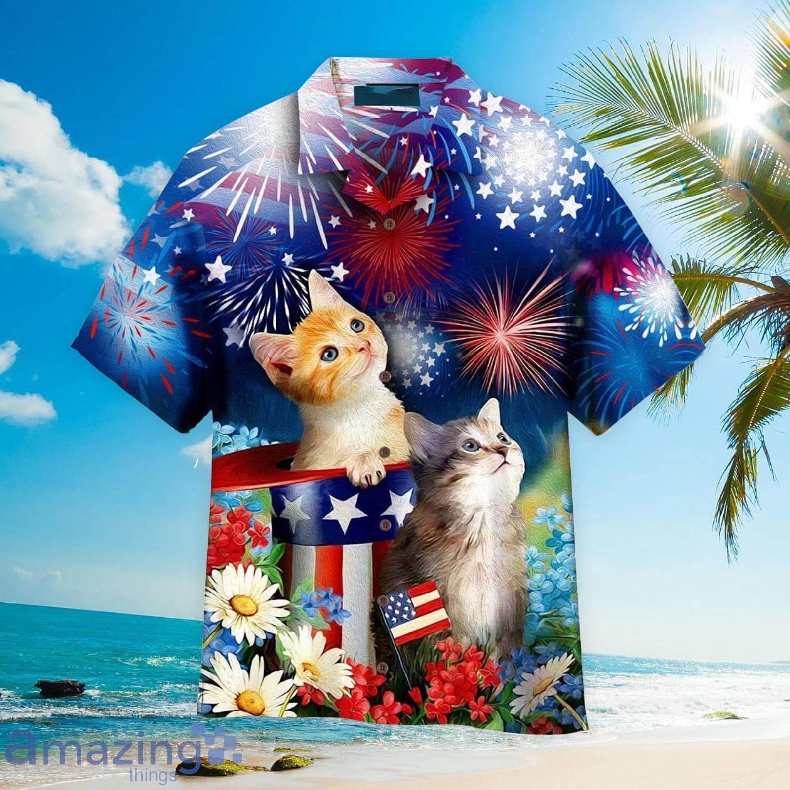 Cat Happy 4Th Of July Aloha Hawaiian Shirt Beach Gift Product Photo 1