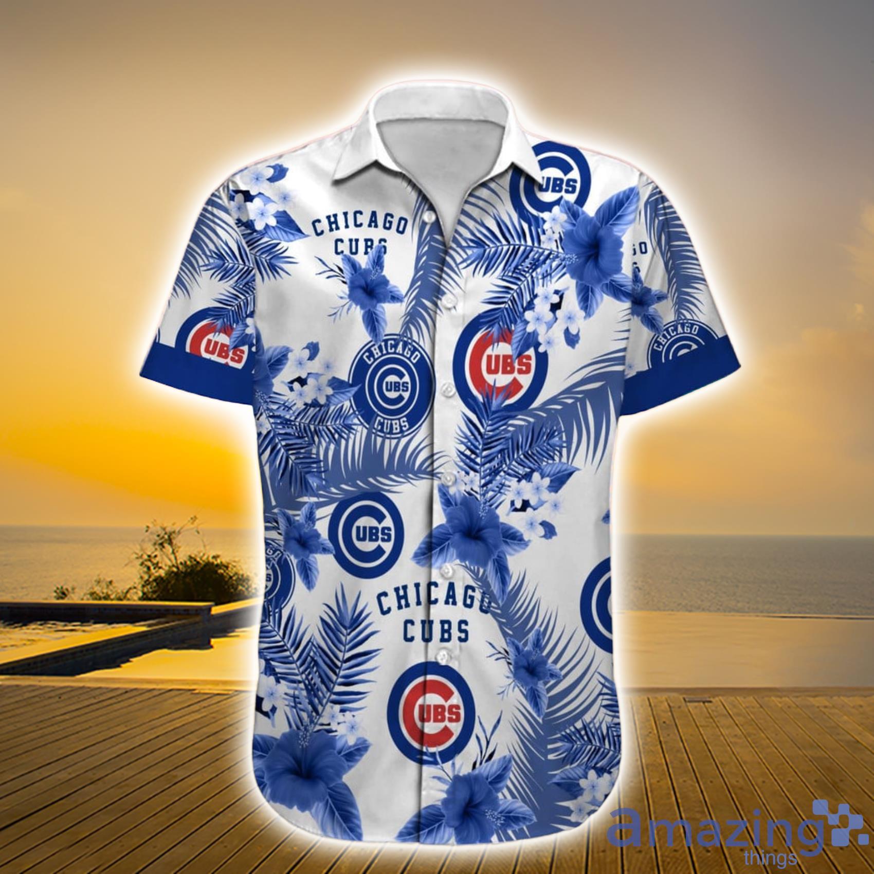 Chicago Cubs Tropical Floral Custom Name Aloha Hawaiian Shirt