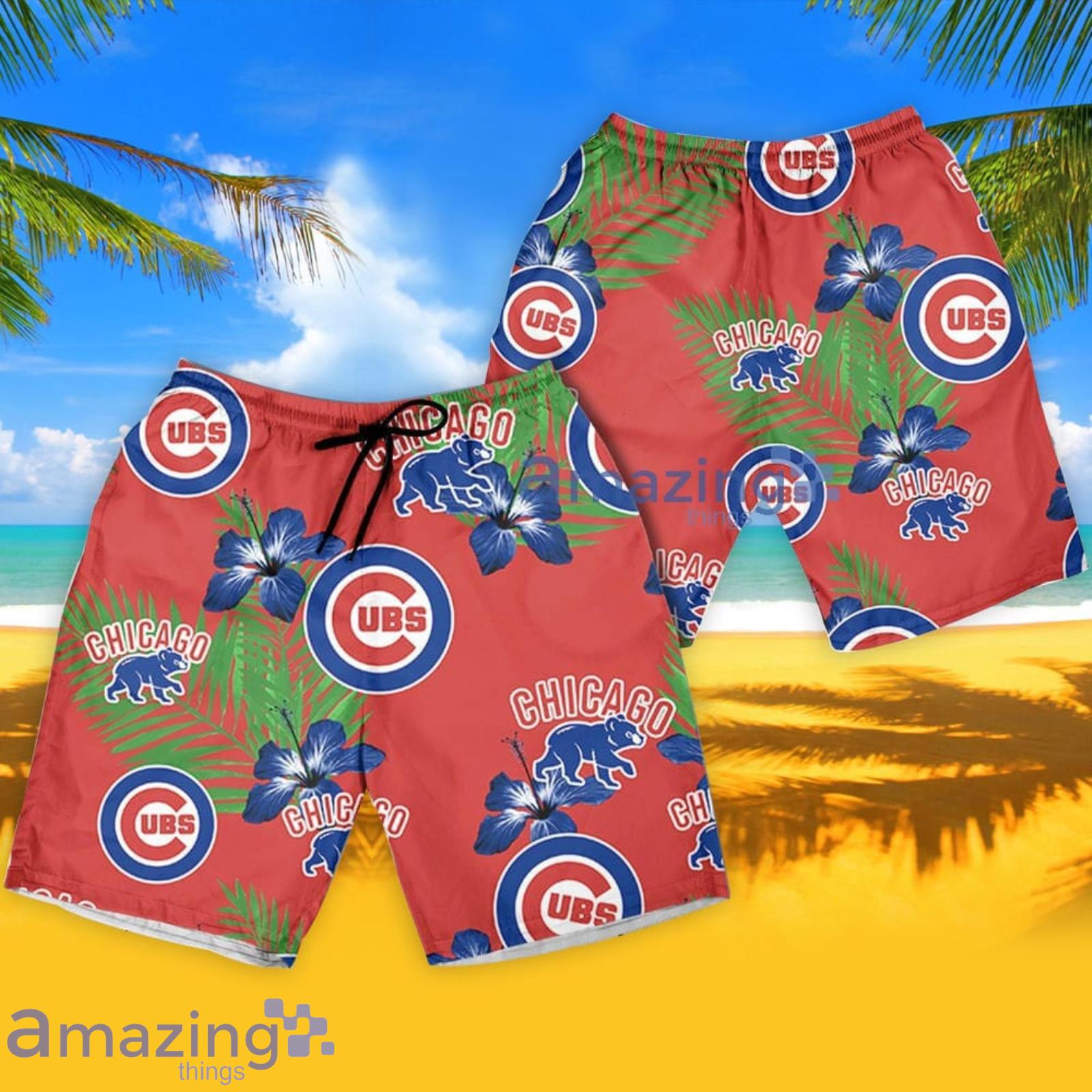 Chicago Cubs Hibiscus Flower Pattern Hawaiian Shirt And Shorts Summer Gift For Cubs Fans image Chicago Cubs Hibiscus Flower Pattern Hawaiian Shirt And Shorts Summer Gift For Cubs Fans Product Photo 4