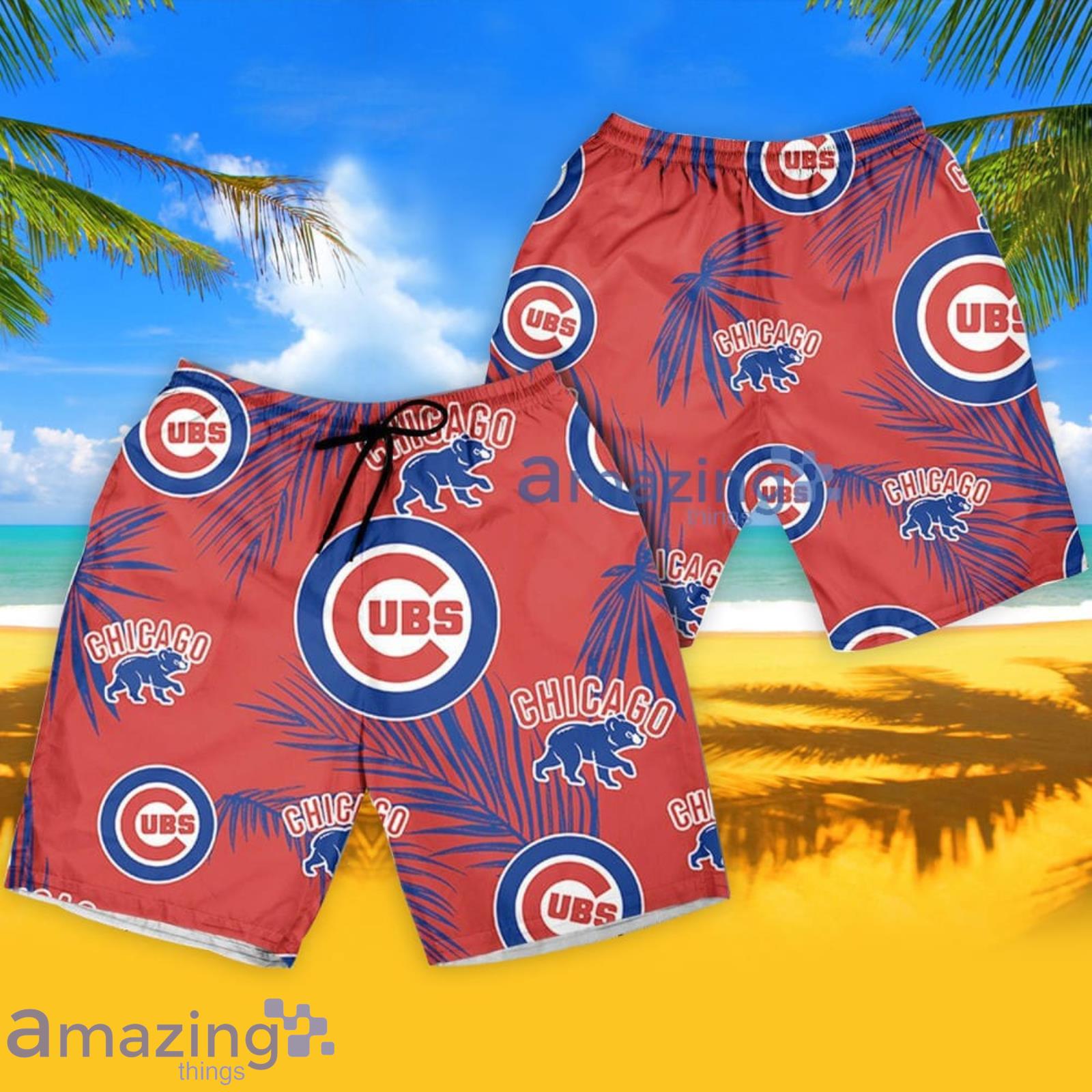 Chicago Cubs Palm Leaves Pattern 3D All Over Print Hawaiian Shirt