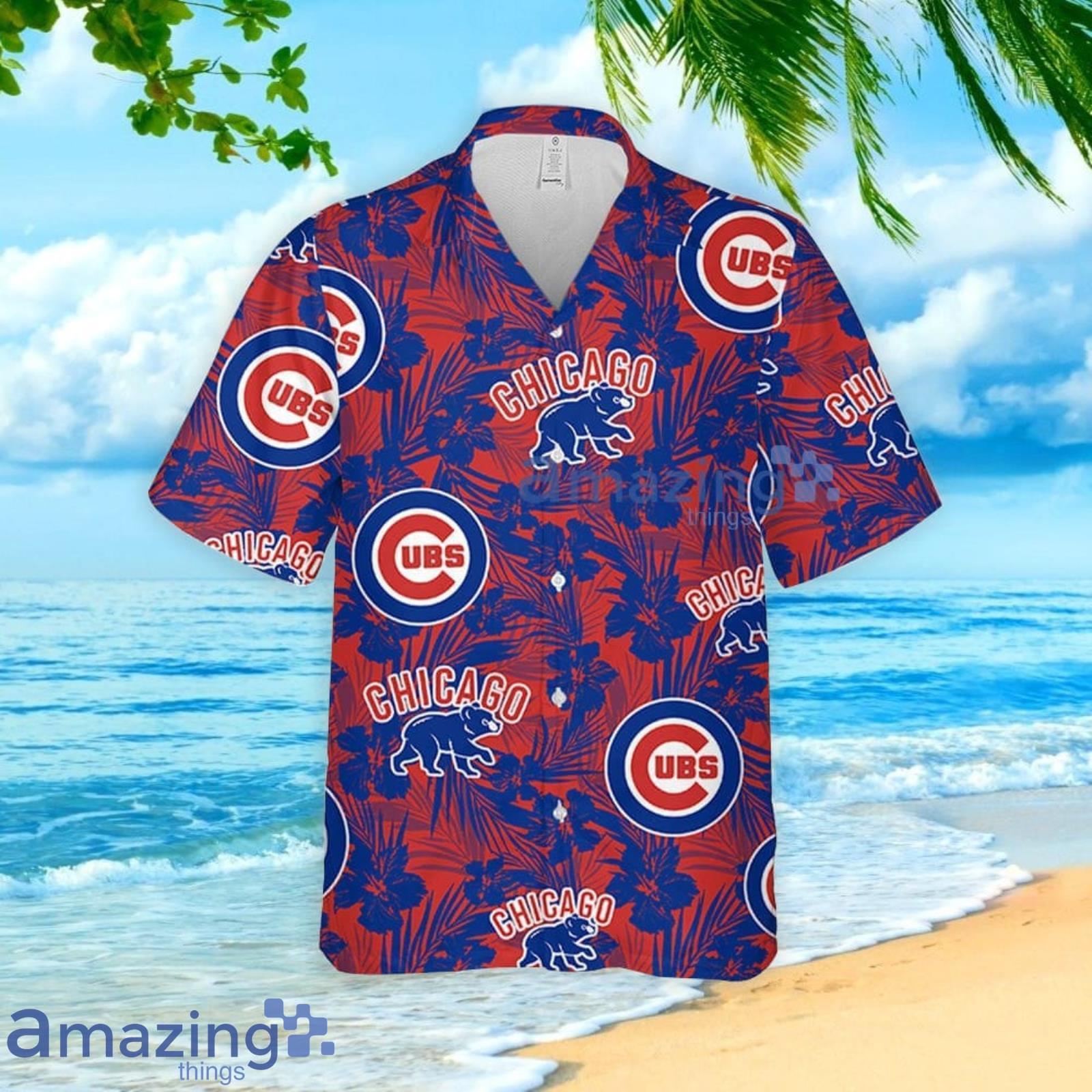 Chicago Cubs Tropical Flower Pattern Hawaiian Shirt And Shorts Summer Gift For Cubs Fans image Chicago Cubs Tropical Flower Pattern Hawaiian Shirt And Shorts Summer Gift For Cubs Fans Product Photo 2