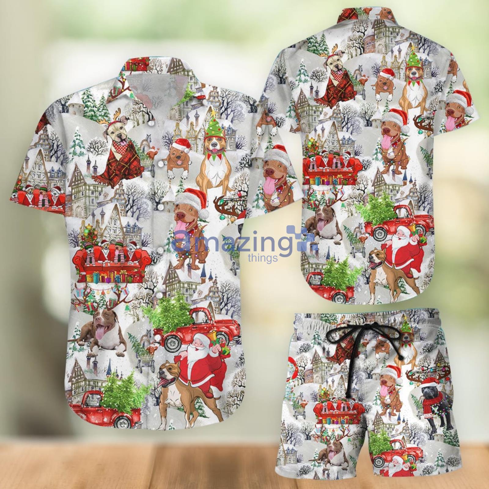 Christmas Pit Bulls Unisex Combo Hawaiian Shirt And Shorts Summer Set Holiday Gift Product Photo 1