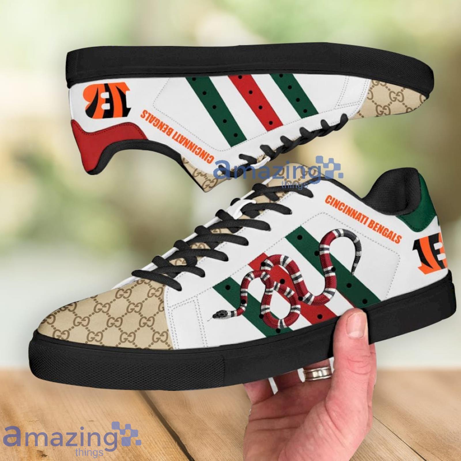 Cincinnati Bengals Gucci Snake Luxury Low Top Skate Sneakers Shoes Product Photo 1