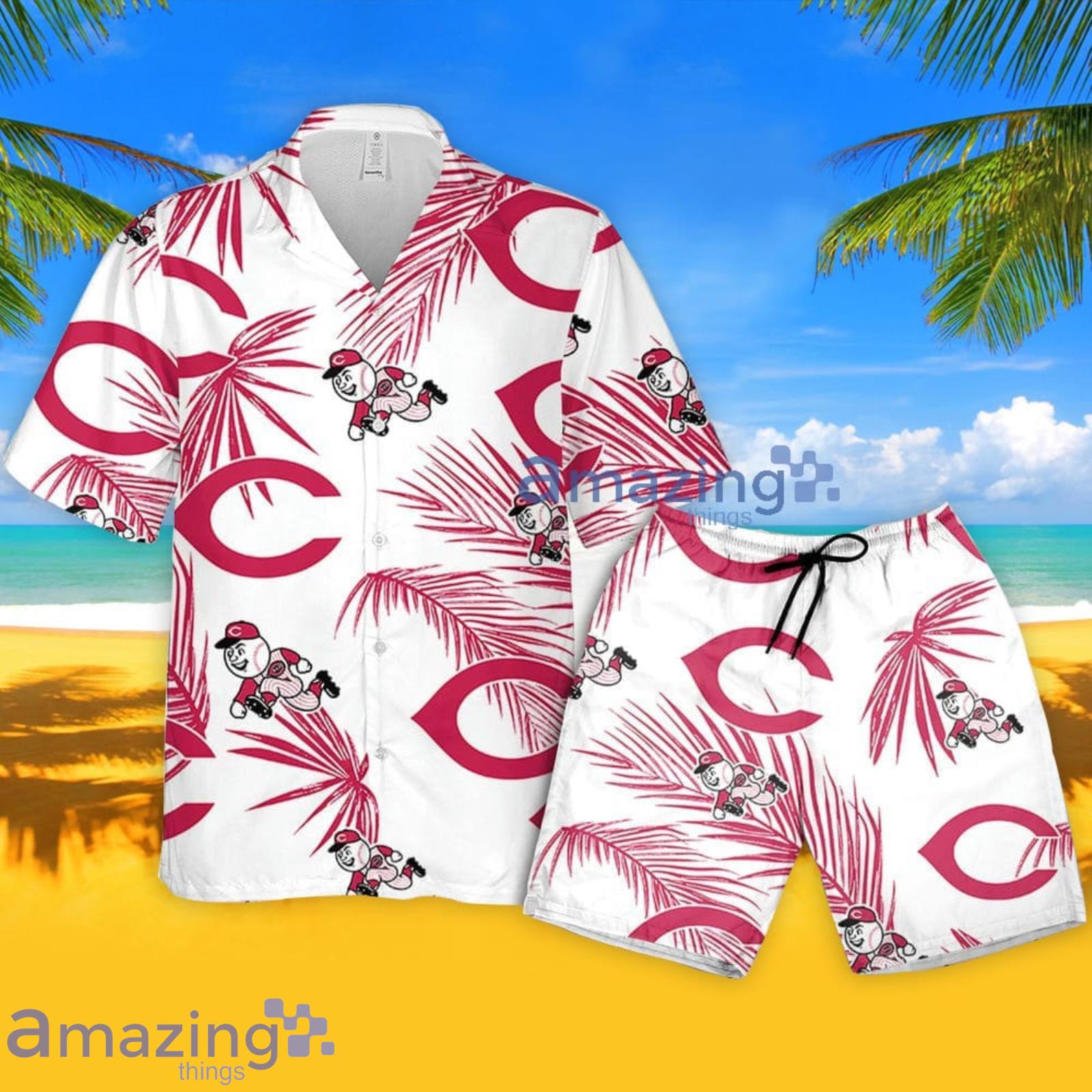 Cincinnati Reds Palm Leaves Pattern Hawaiian Shirt And Shorts Summer Gift For Reds Fans Product Photo 1