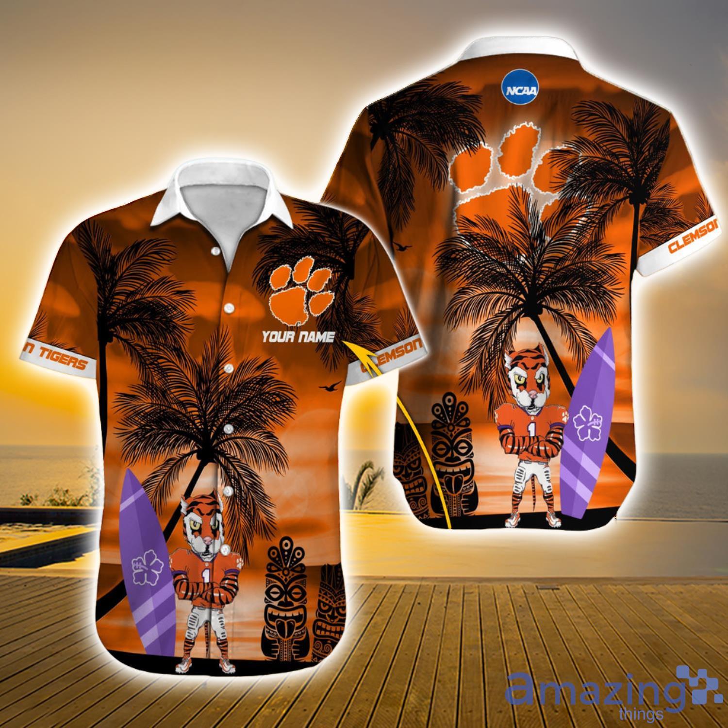 Clemson Tigers Ncaa Cutom Name Mascot Sport Surfing Aloha Summer Beach Hawaiian Shirt Product Photo 1