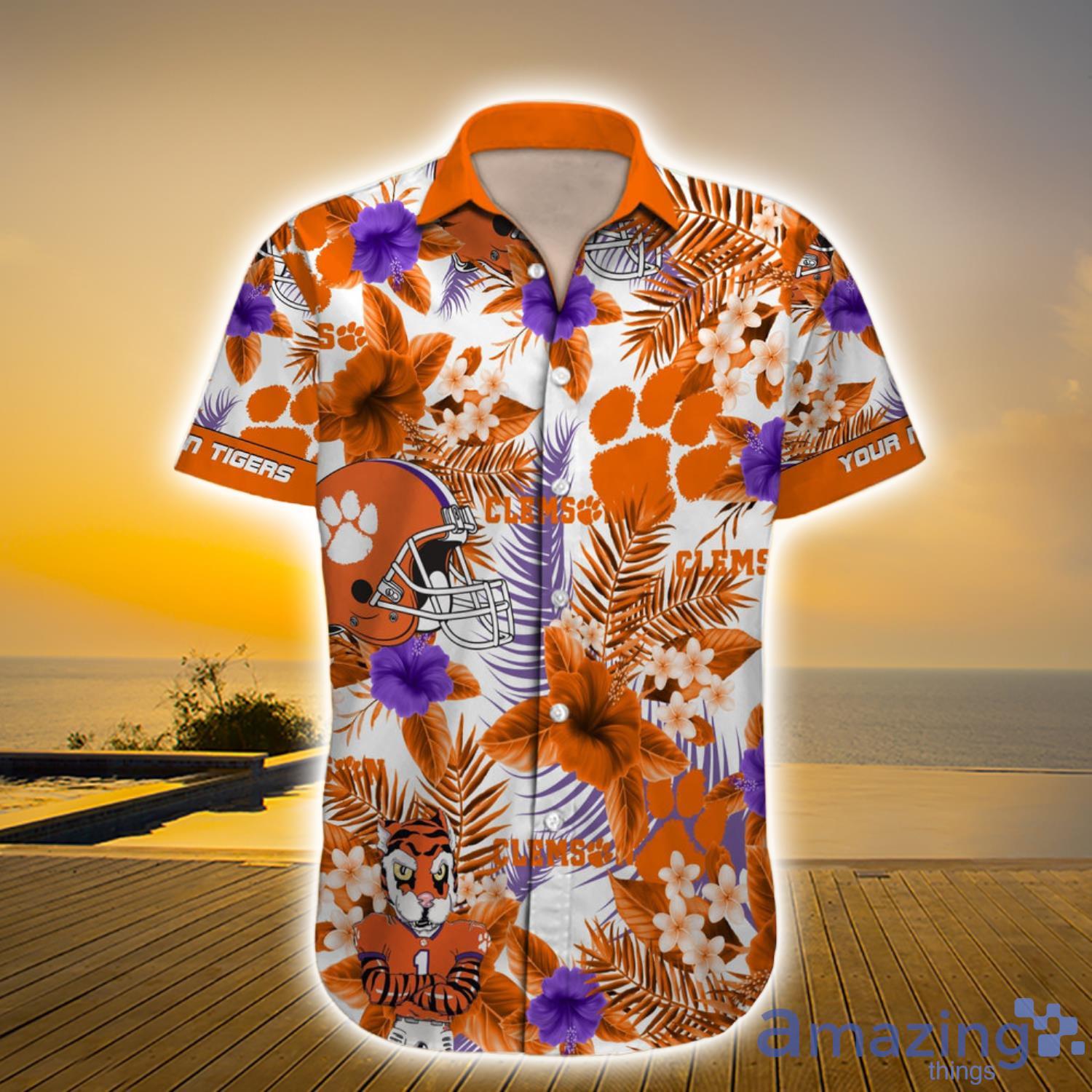 Clemson Tigers Ncaa Mascot Helmet Tropical Custom Name Hawaiian Shirt Gift For Fans Product Photo 1
