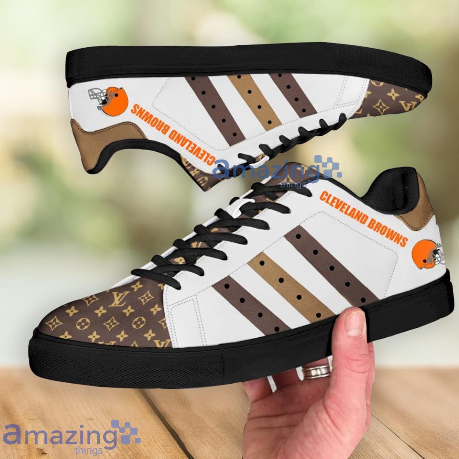 Cleveland Browns LV Luxury Low Top Skate Sneakers Shoes image Cleveland Browns LV Luxury Low Top Skate Sneakers Shoes Product Photo 2