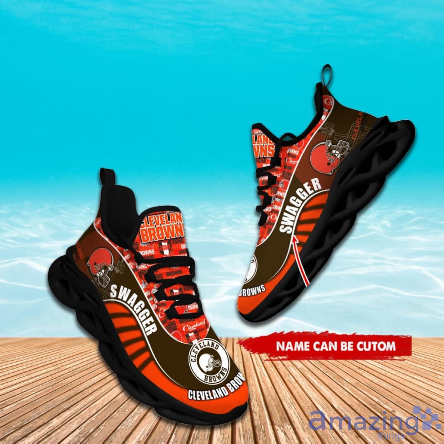 Personalized Name NFL Cleveland Browns Flame Logo Max Soul Shoes Gift Fans  - Freedomdesign