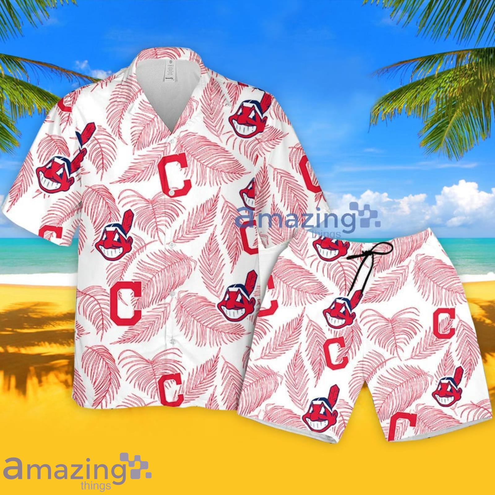 Cleveland Indians Hawaiian Shirt Sketch Palm Leaves Pattern