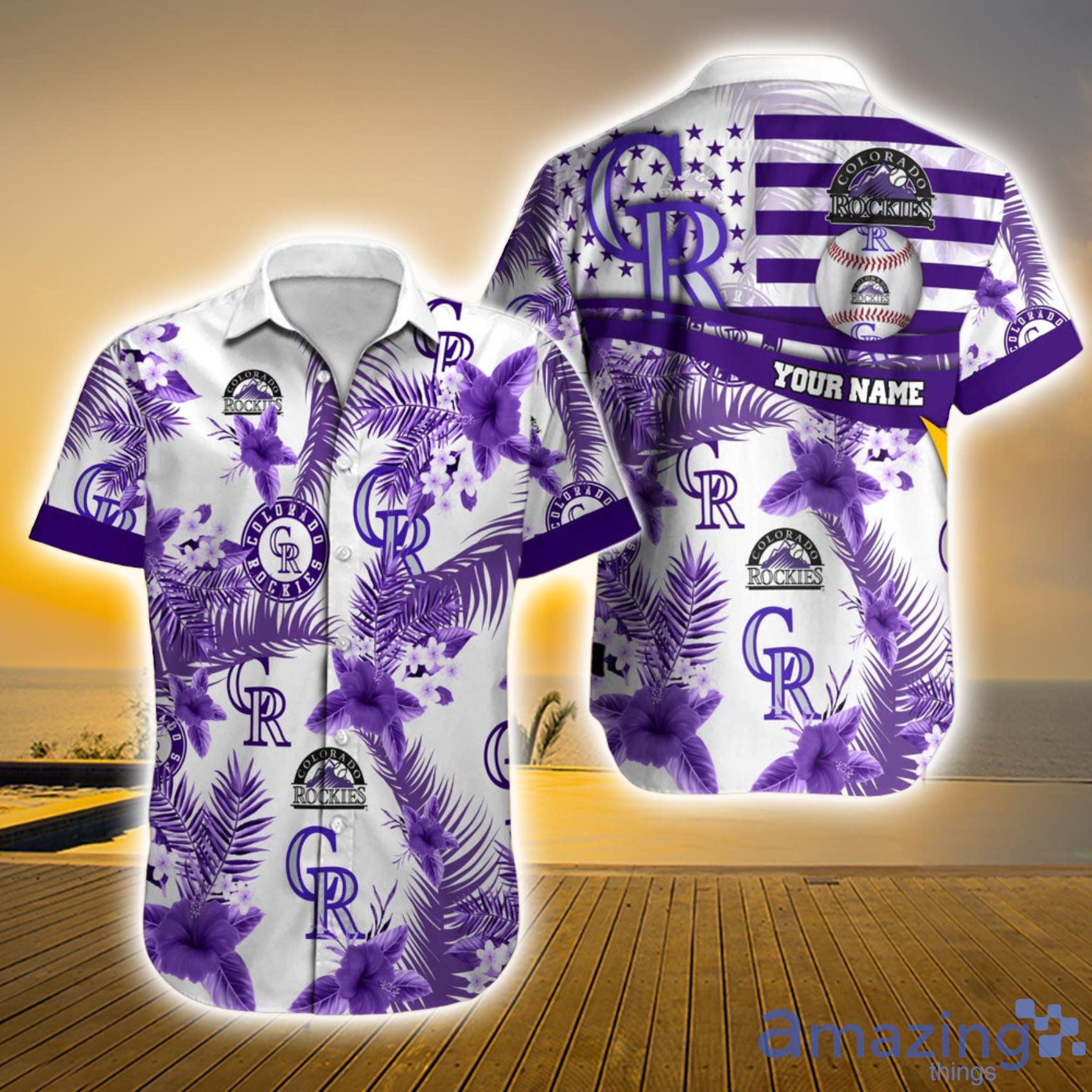 Colorado Rockies Custom Name Plumeria Orchid Habicus Paml Leaf Tropical Aloha Hawaiian Shirt image Colorado Rockies Custom Name Plumeria Orchid Habicus Paml Leaf Tropical Aloha Hawaiian Shirt Product Photo 2