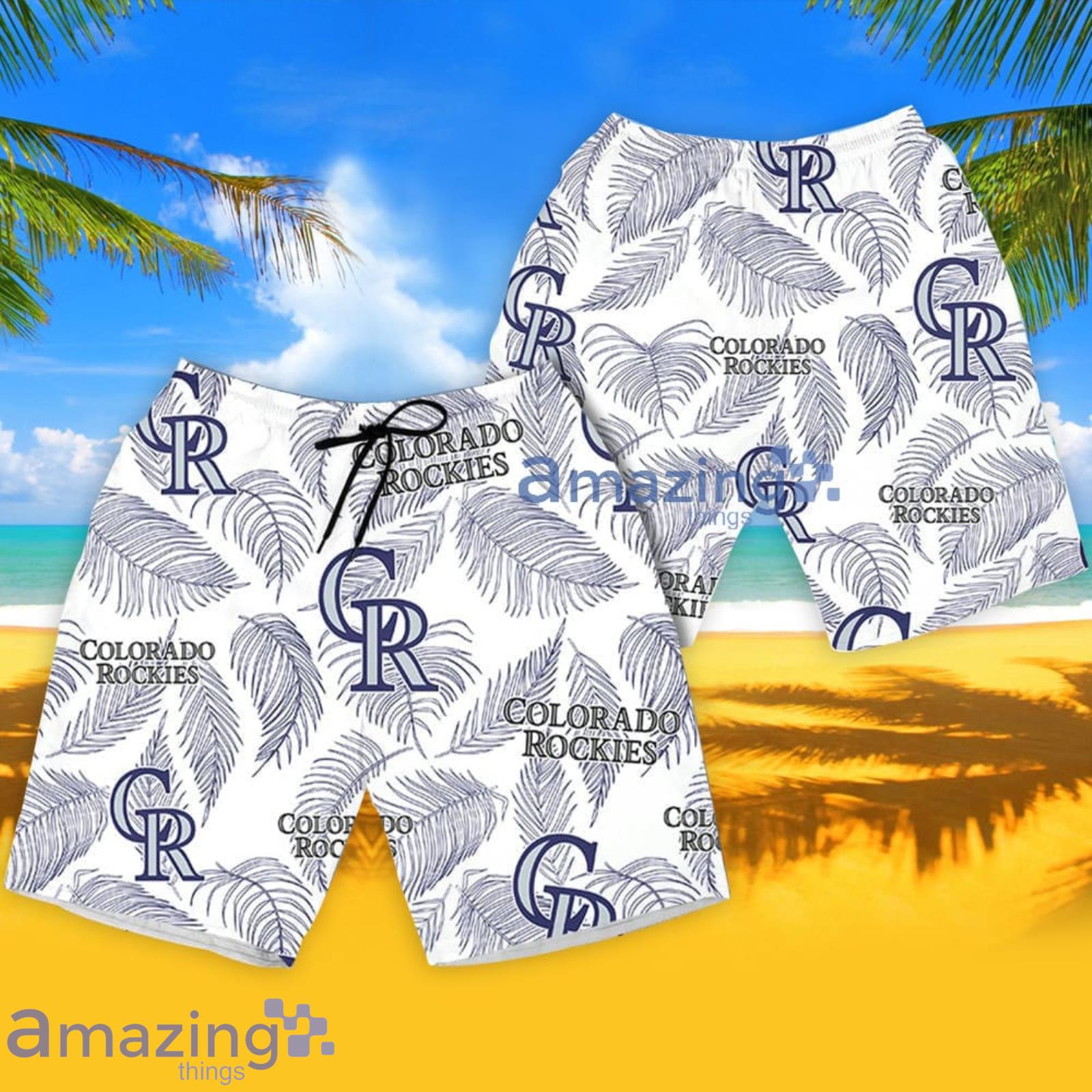 Colorado Rockies Sketch Palm Leaves Seamless Pattern Hawaiian Shirt And Shorts Summer Gift For Rockies Fans image Colorado Rockies Sketch Palm Leaves Seamless Pattern Hawaiian Shirt And Shorts Summer Gift For Rockies Fans Product Photo 4