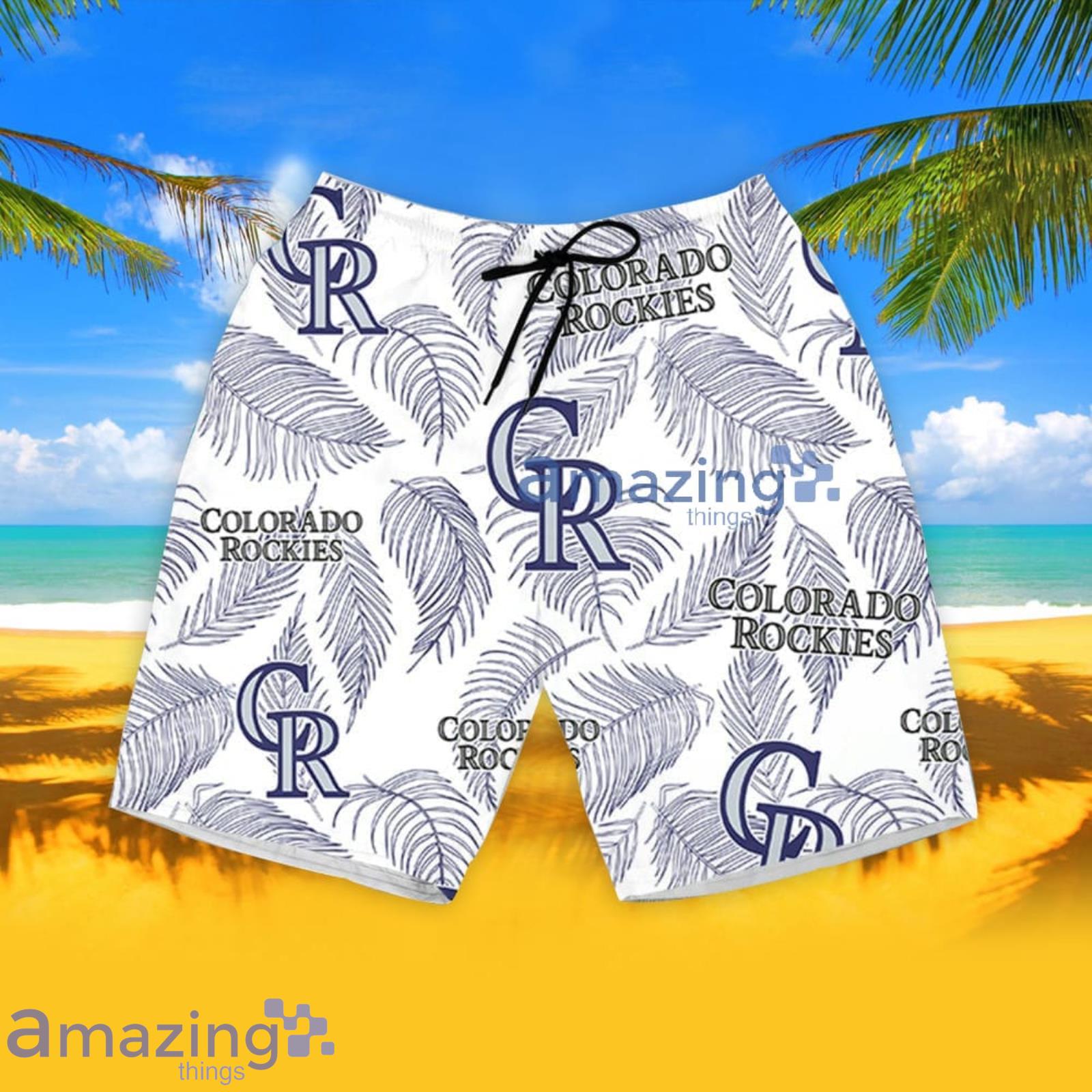Colorado Rockies Sketch Palm Leaves Seamless Pattern Hawaiian Shirt And Shorts Summer Gift For Rockies Fans image Colorado Rockies Sketch Palm Leaves Seamless Pattern Hawaiian Shirt And Shorts Summer Gift For Rockies Fans Product Photo 5