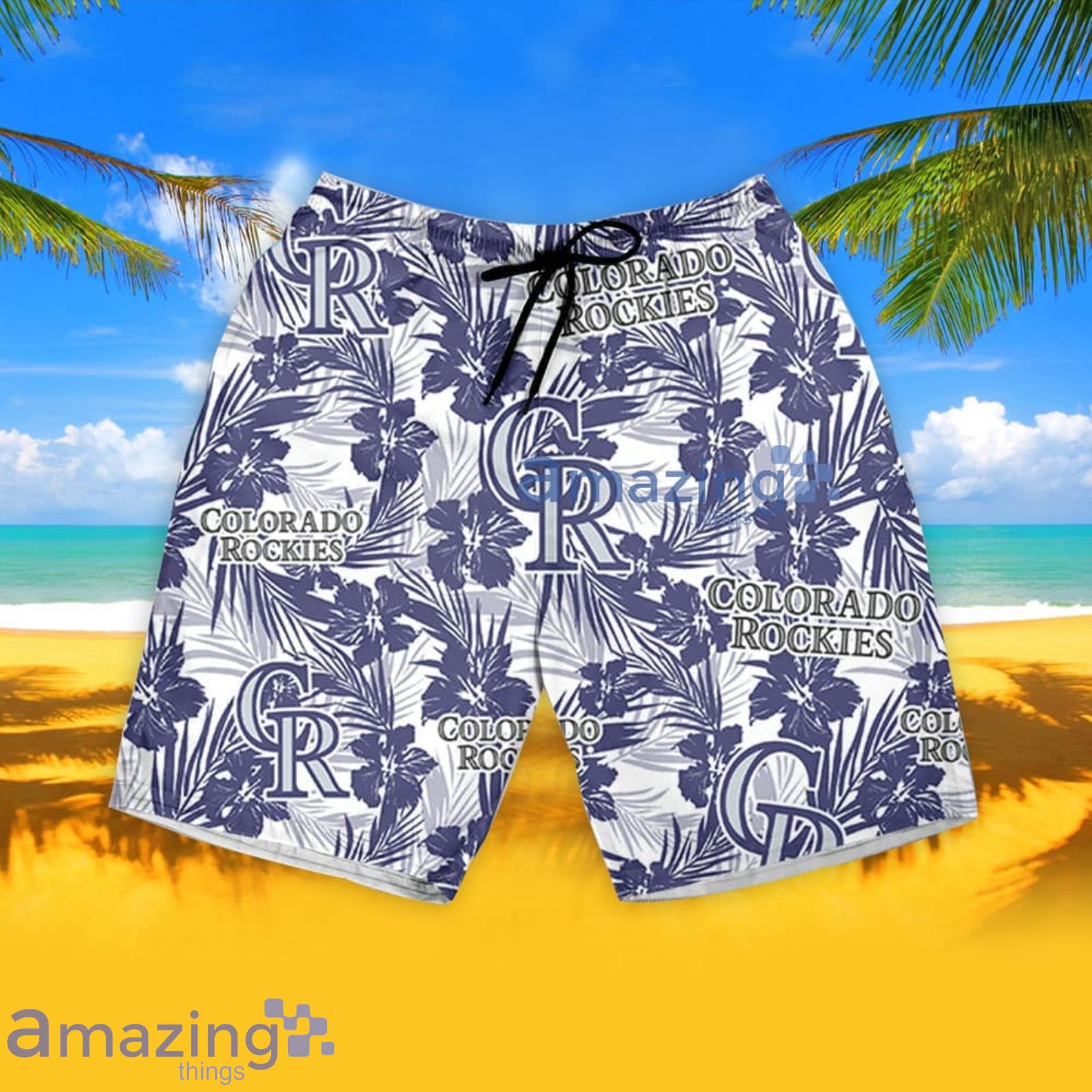 Colorado Rockies Baseball Tropical Flowers Pattern Aloha Hawaiian Shirt And  Shorts For Fans