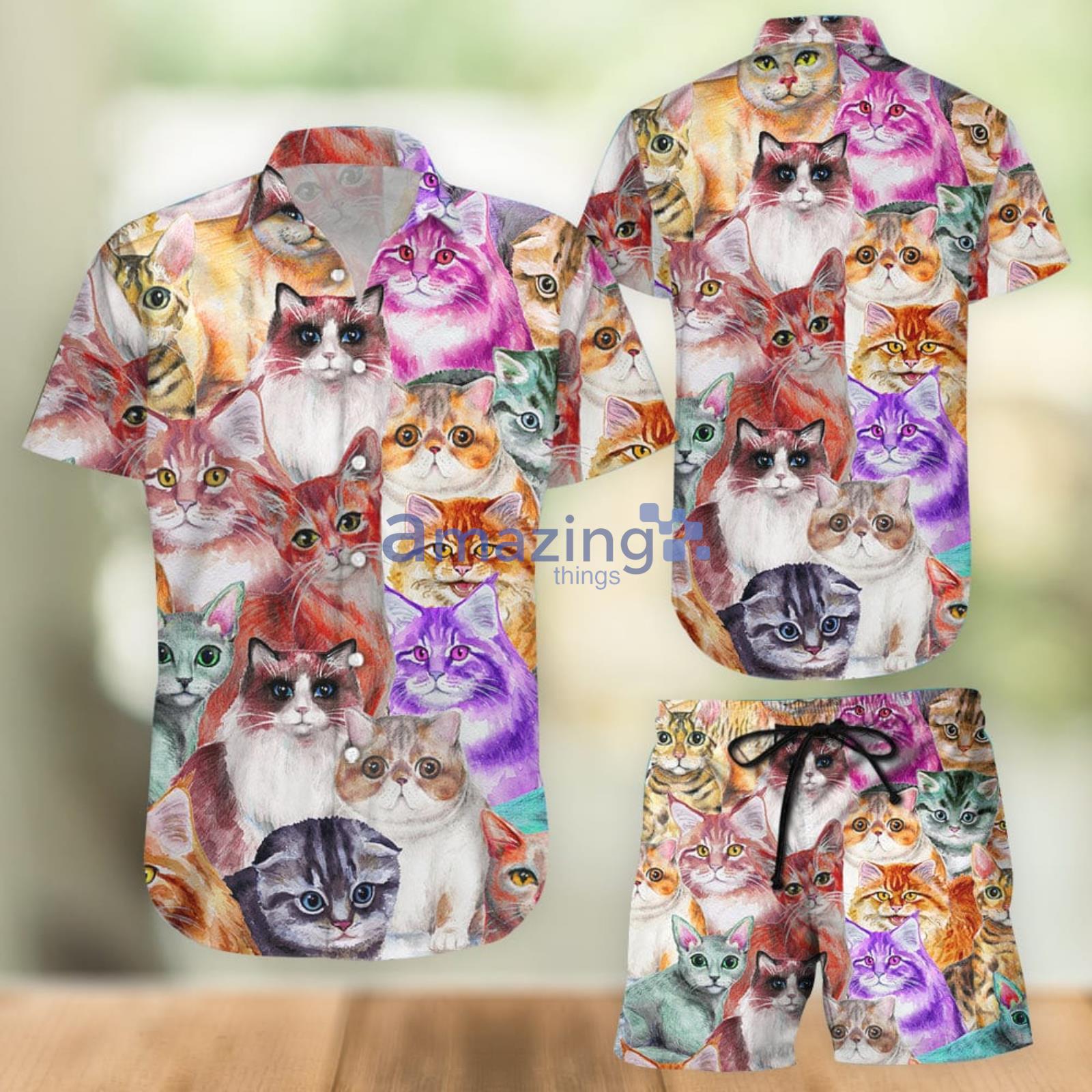 Colorful Cats Aloha Combo Hawaiian Shirt And Shorts Summer Set Holiday Gift Product Photo 1