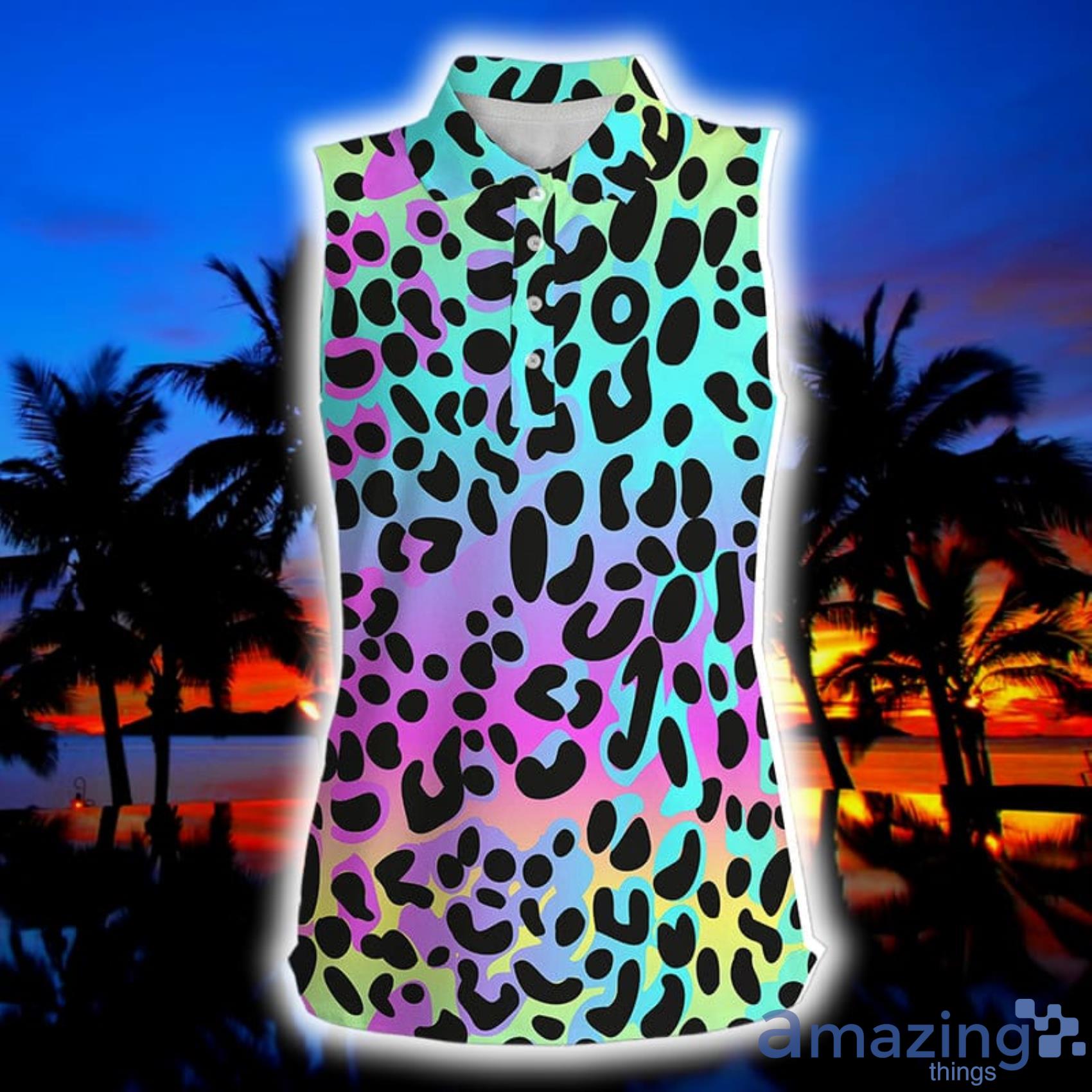 Colorful Neon Rainbow Leopard Team Golf Shirt Gift For Golf Lovers Womens Sleeveless Polo Shirt Product Photo 1