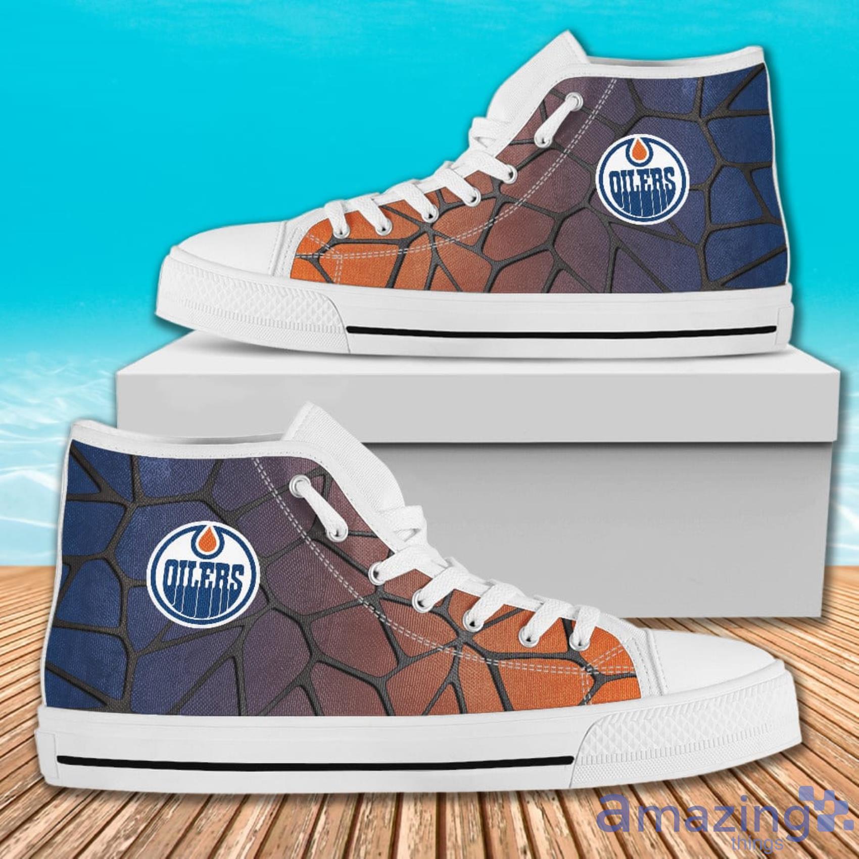 Colors Air Cushion Edmonton Oilers Gradient AOP High Top Shoes For Men And Women image Colors Air Cushion Edmonton Oilers Gradient AOP High Top Shoes For Men And Women Product Photo 2