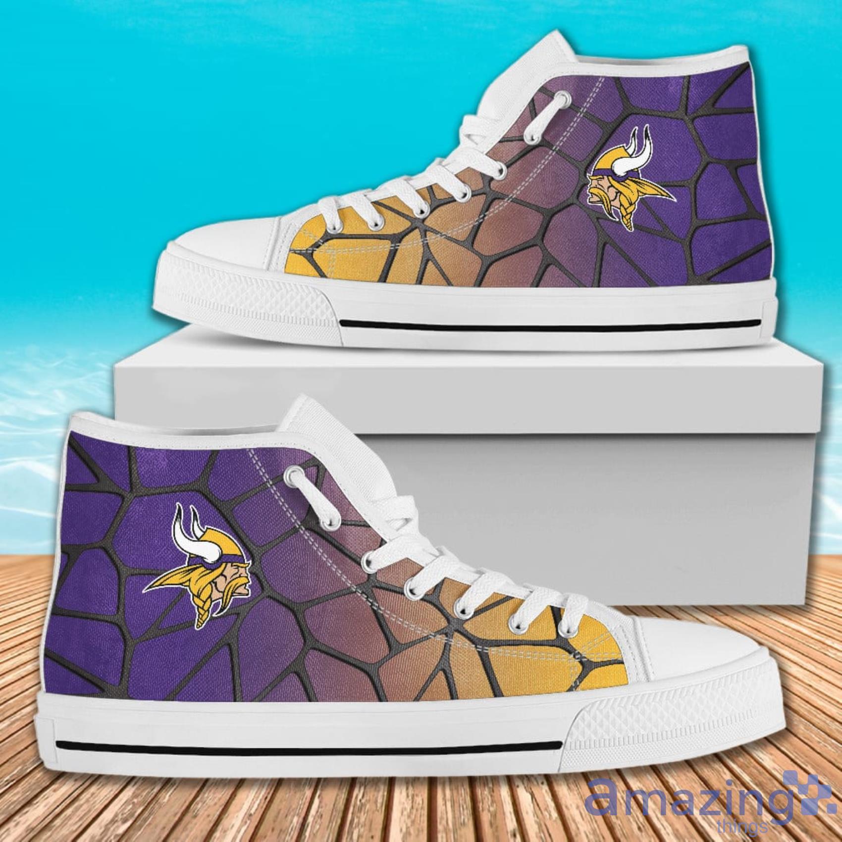 Colors Air Cushion Minnesota Vikings Gradient AOP High Top Shoes For Men And Women image Colors Air Cushion Minnesota Vikings Gradient AOP High Top Shoes For Men And Women Product Photo 2