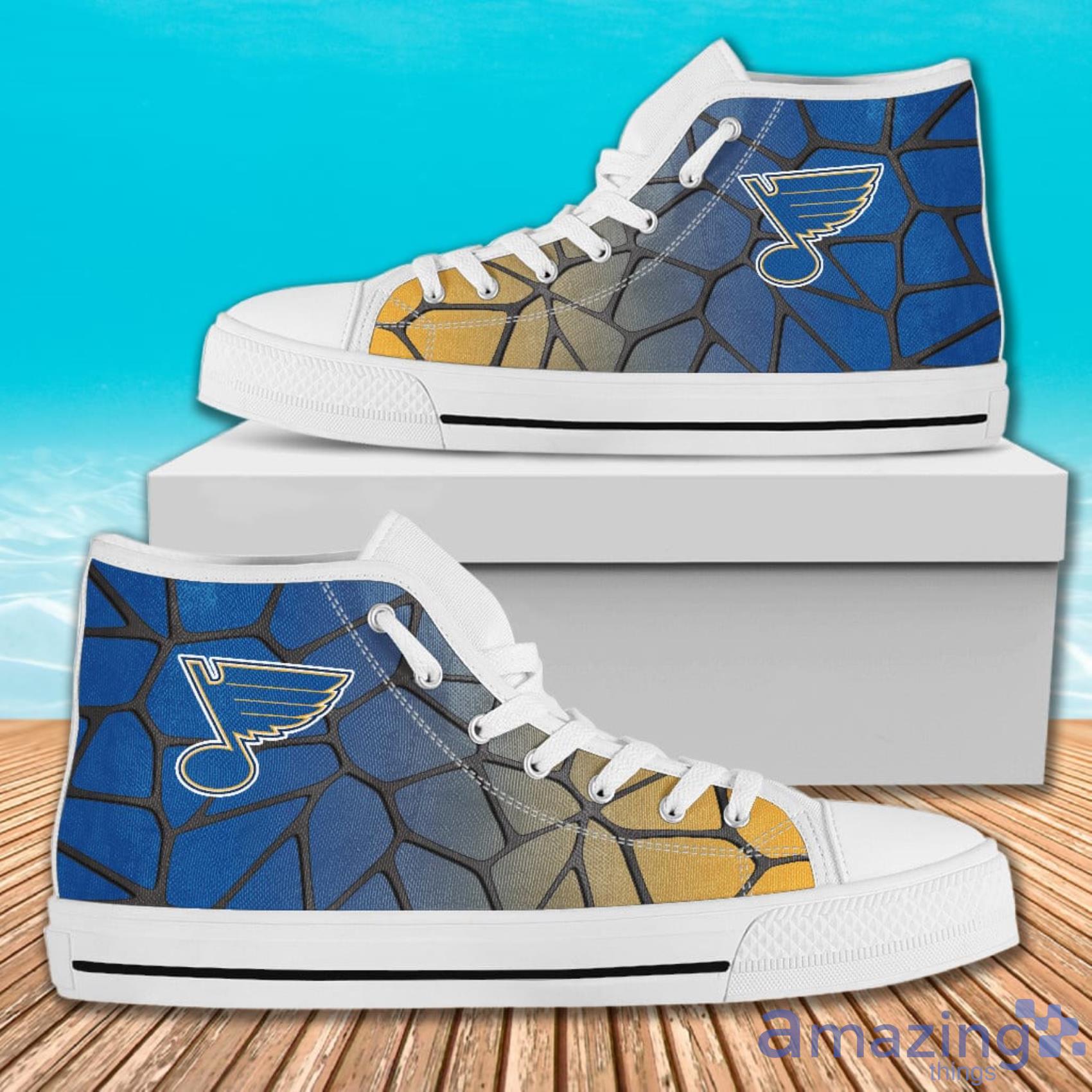 Colors Air Cushion St. Louis Blues Gradient AOP High Top Shoes For Men And Women image Colors Air Cushion St. Louis Blues Gradient AOP High Top Shoes For Men And Women Product Photo 2