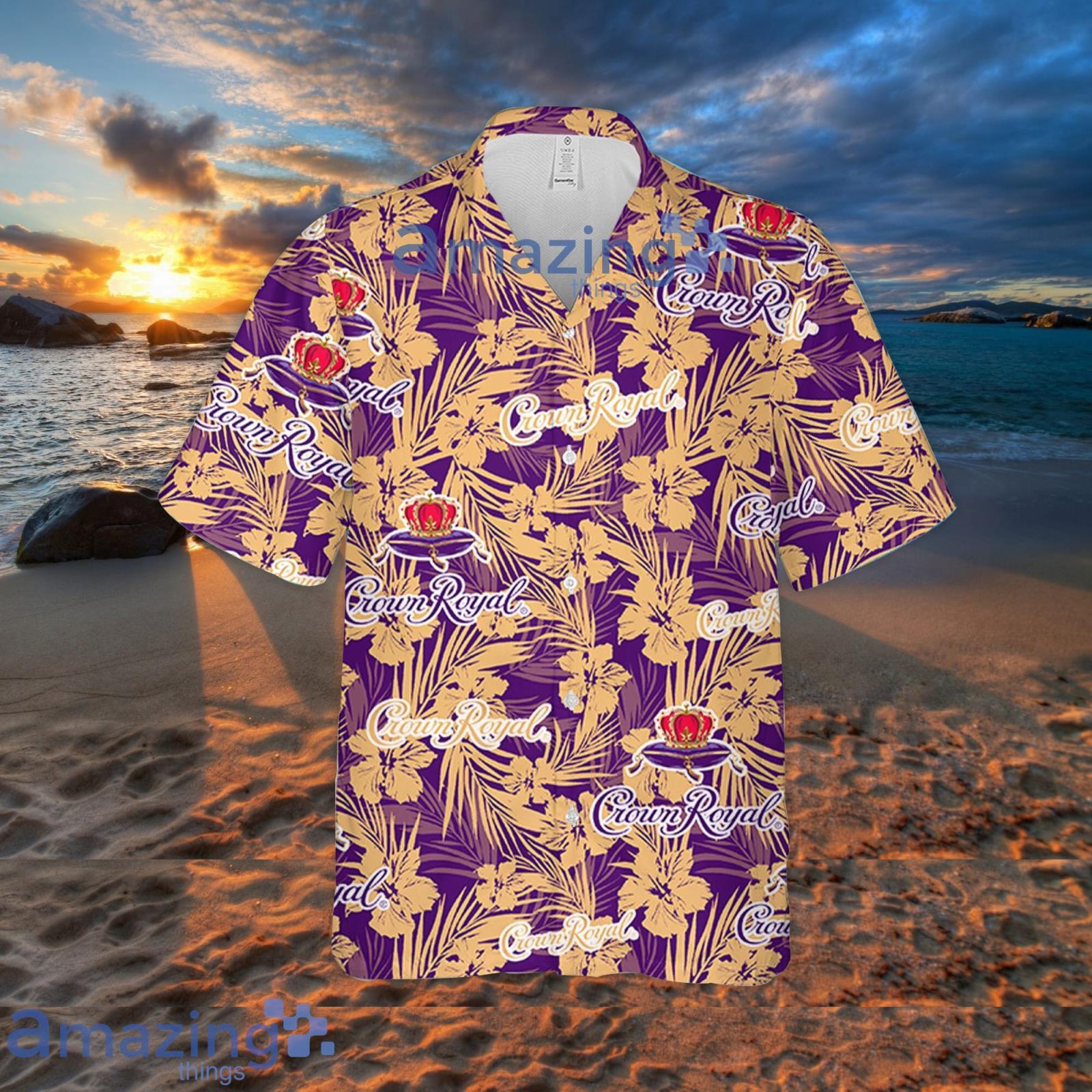 Crown Royal Whiskey Hawaiian Button Up Shirt Flowers Pattern