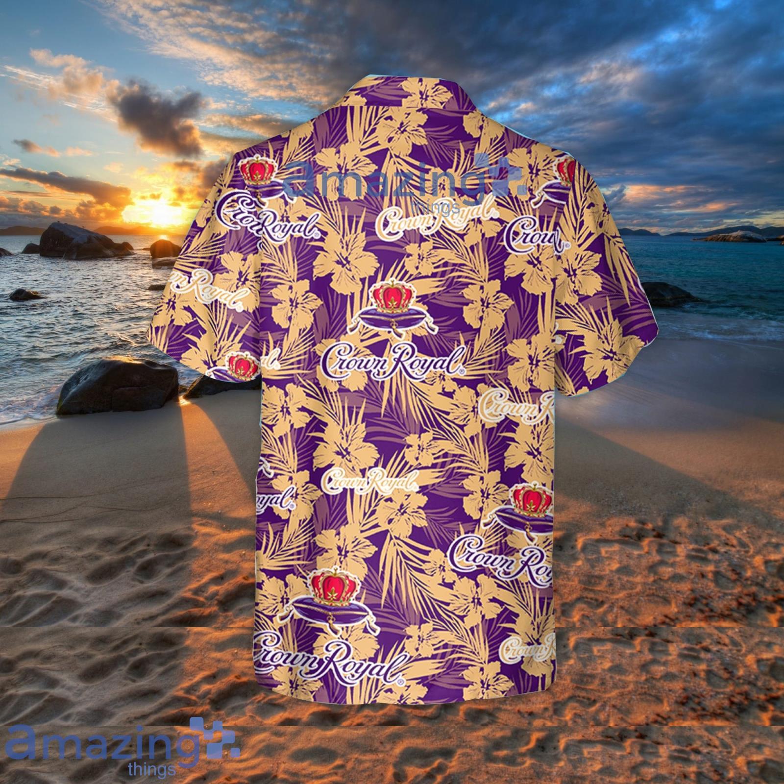 Crown Royal Whiskey Hawaiian Button Up Shirt Flowers Pattern