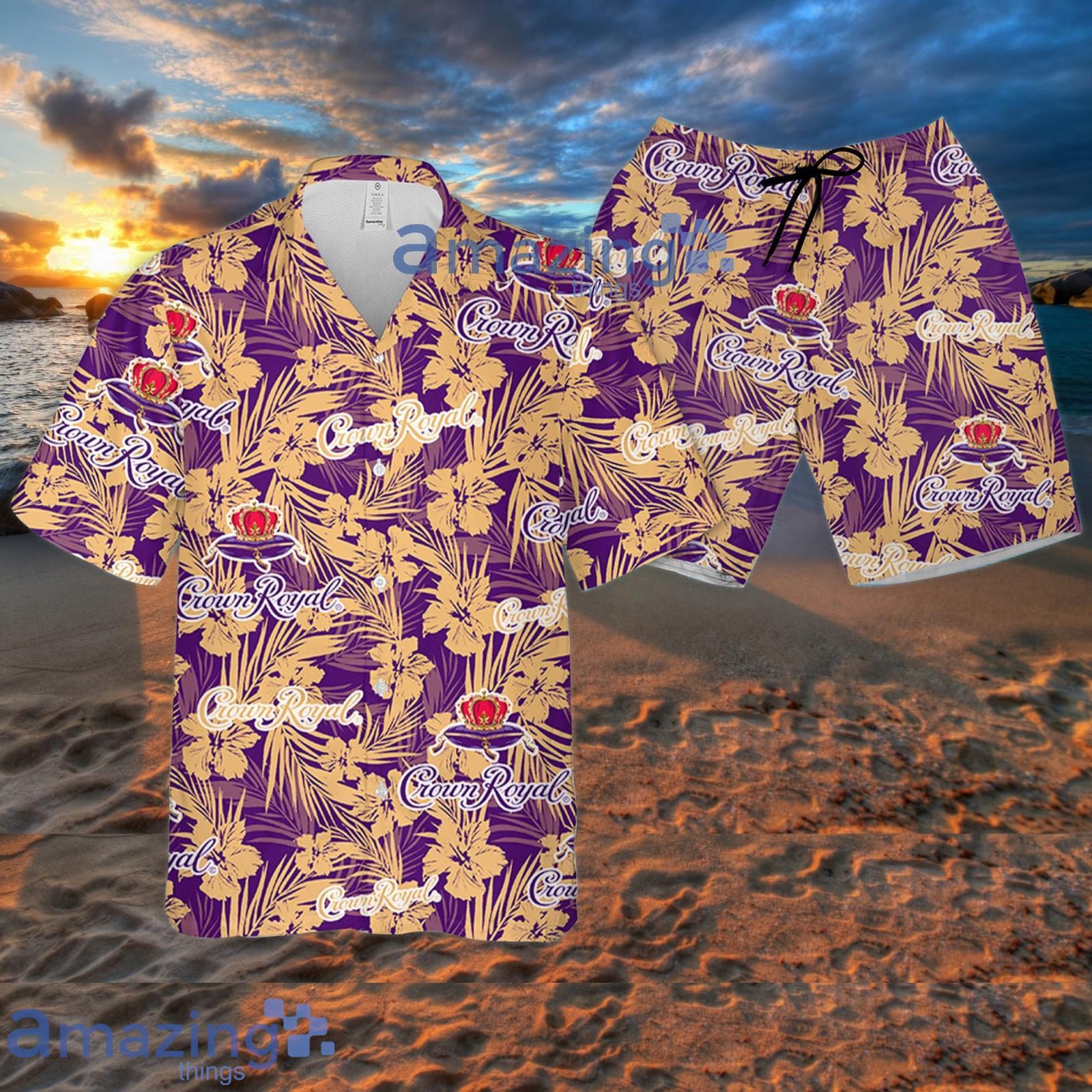 Crown Royal Whiskey Hawaiian Button Up Shirt Flowers Pattern