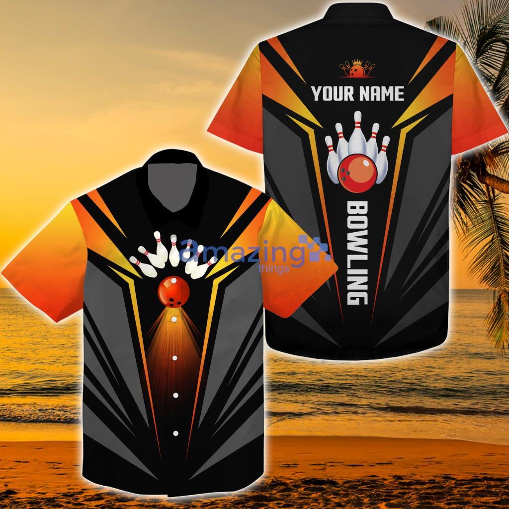 Custom Bowling Ball And Pins, Black Orange Bowl Hawaiian Shirt - Custom Bowling Ball And Pins, Black Orange Bowl Hawaiian Shirt