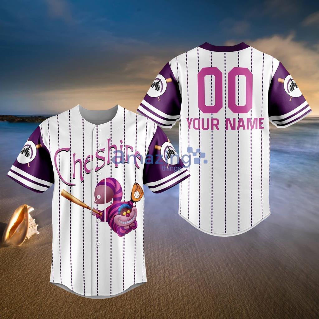 Custom Cheshire Cat Purple Baseball Jersey Shirt Product Photo 1 Custom Cheshire Cat Purple Baseball Jersey Shirt Product Photo 1
